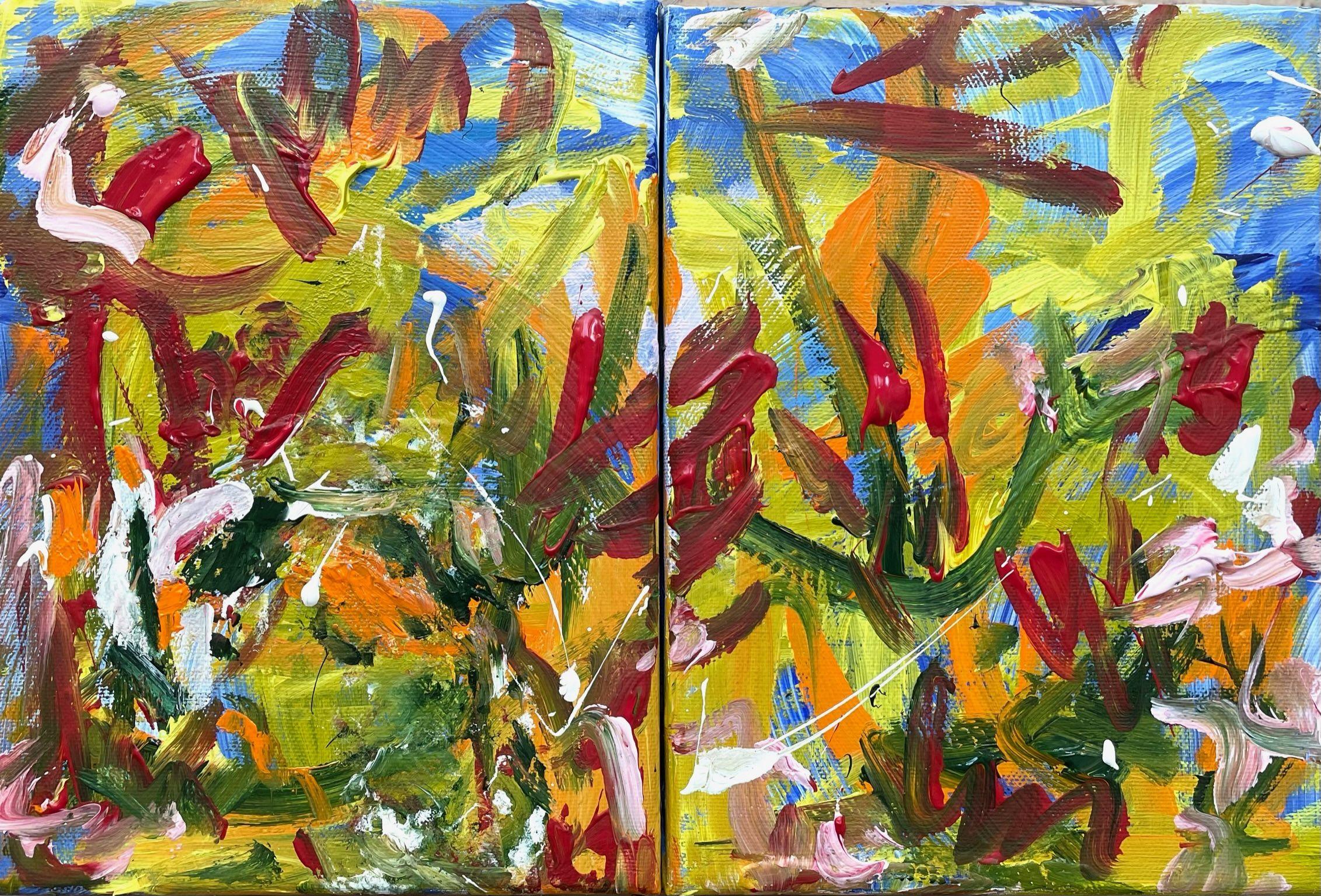 Sommer im Botanischen Garten (Diptychon), Gemälde, Acryl auf Leinwand – Painting von Christel Haag