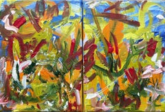 Sommer im Botanischen Garten (Diptychon), Gemälde, Acryl auf Leinwand