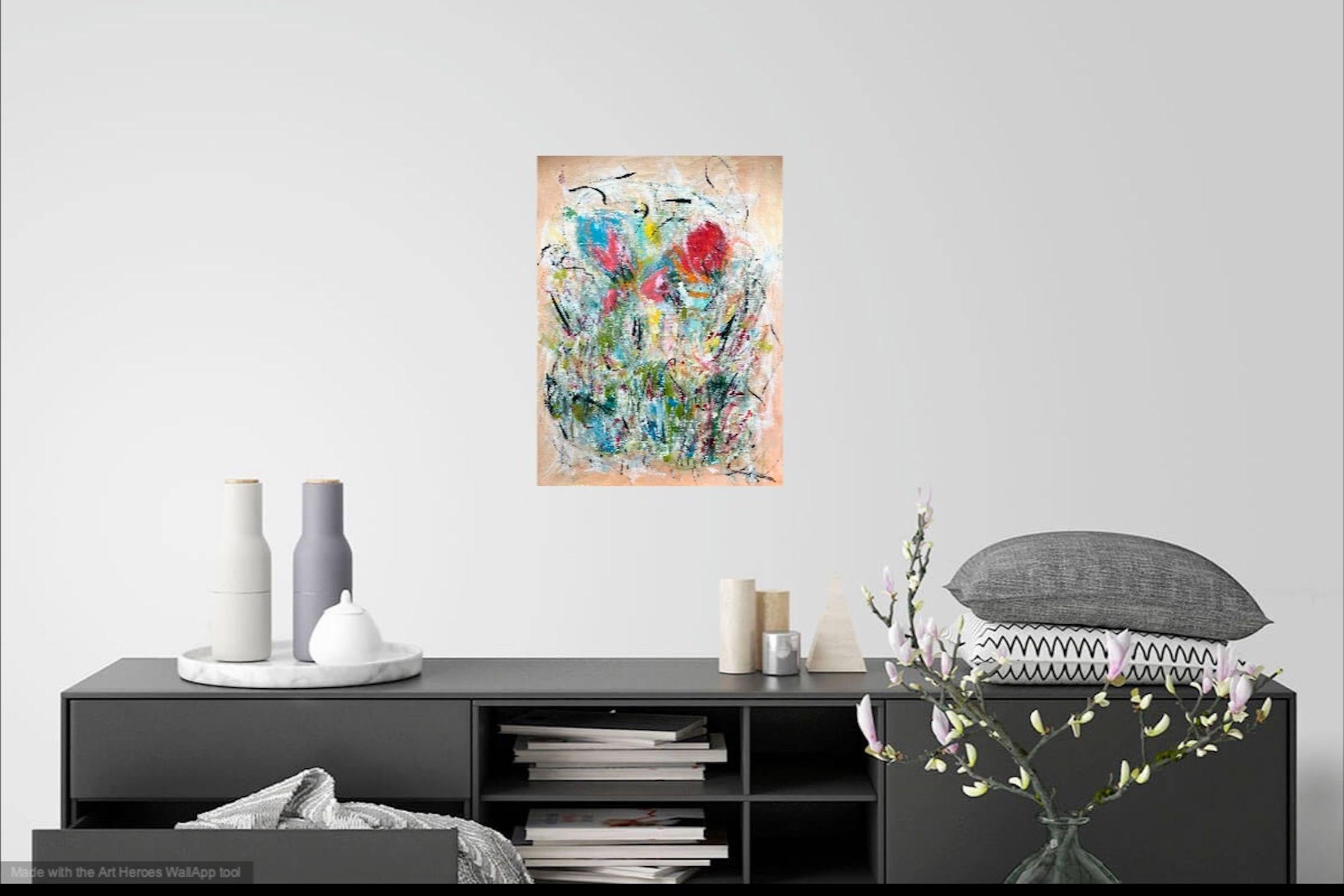 Summer Floral 1, Painting, Acrylic on Paper For Sale 4