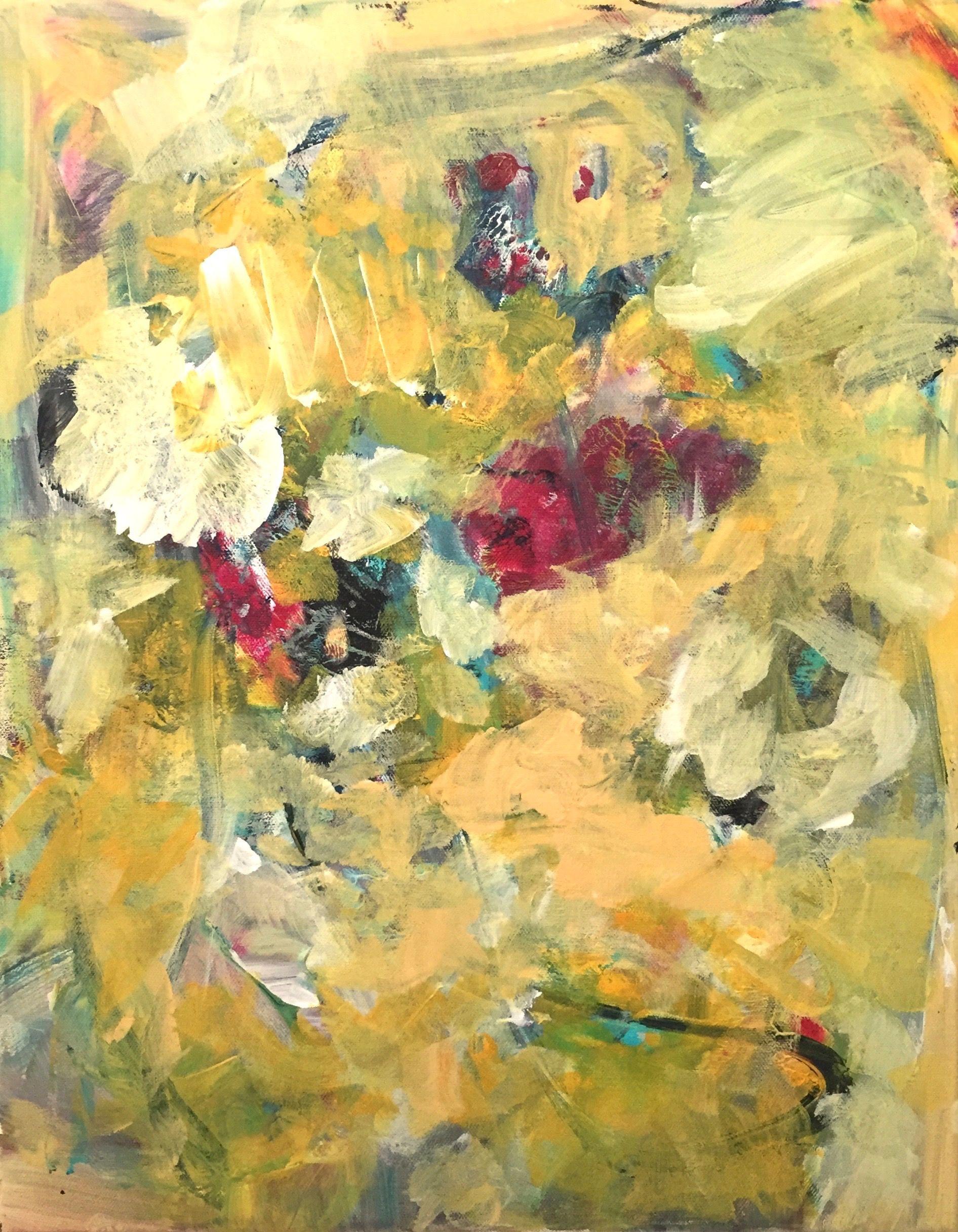 Christel Haag Abstract Painting – Talk to Flowers, Gemälde, Acryl auf Leinwand