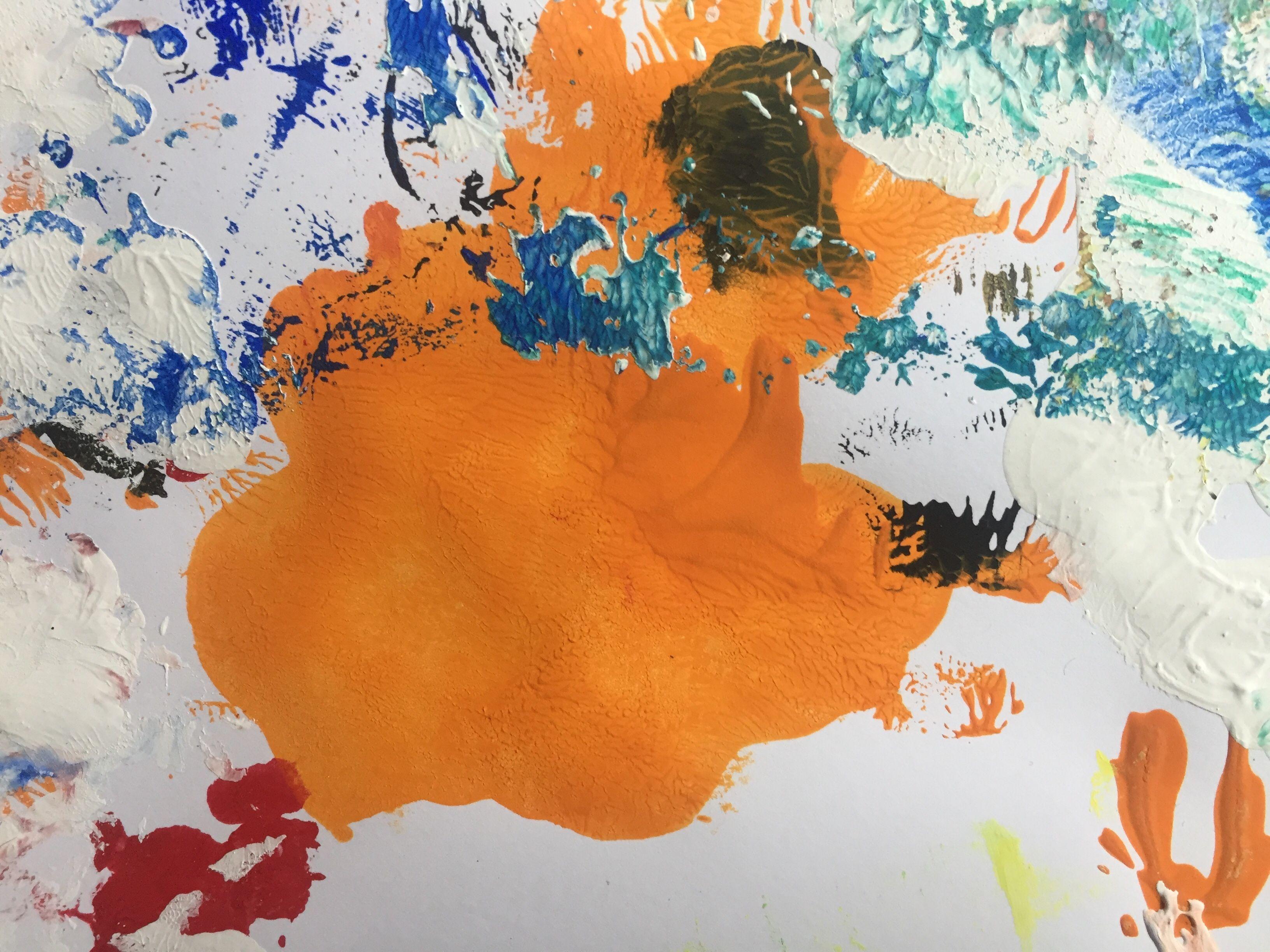 Orange Maus, Gemälde, Acryl auf Papier – Painting von Christel Haag
