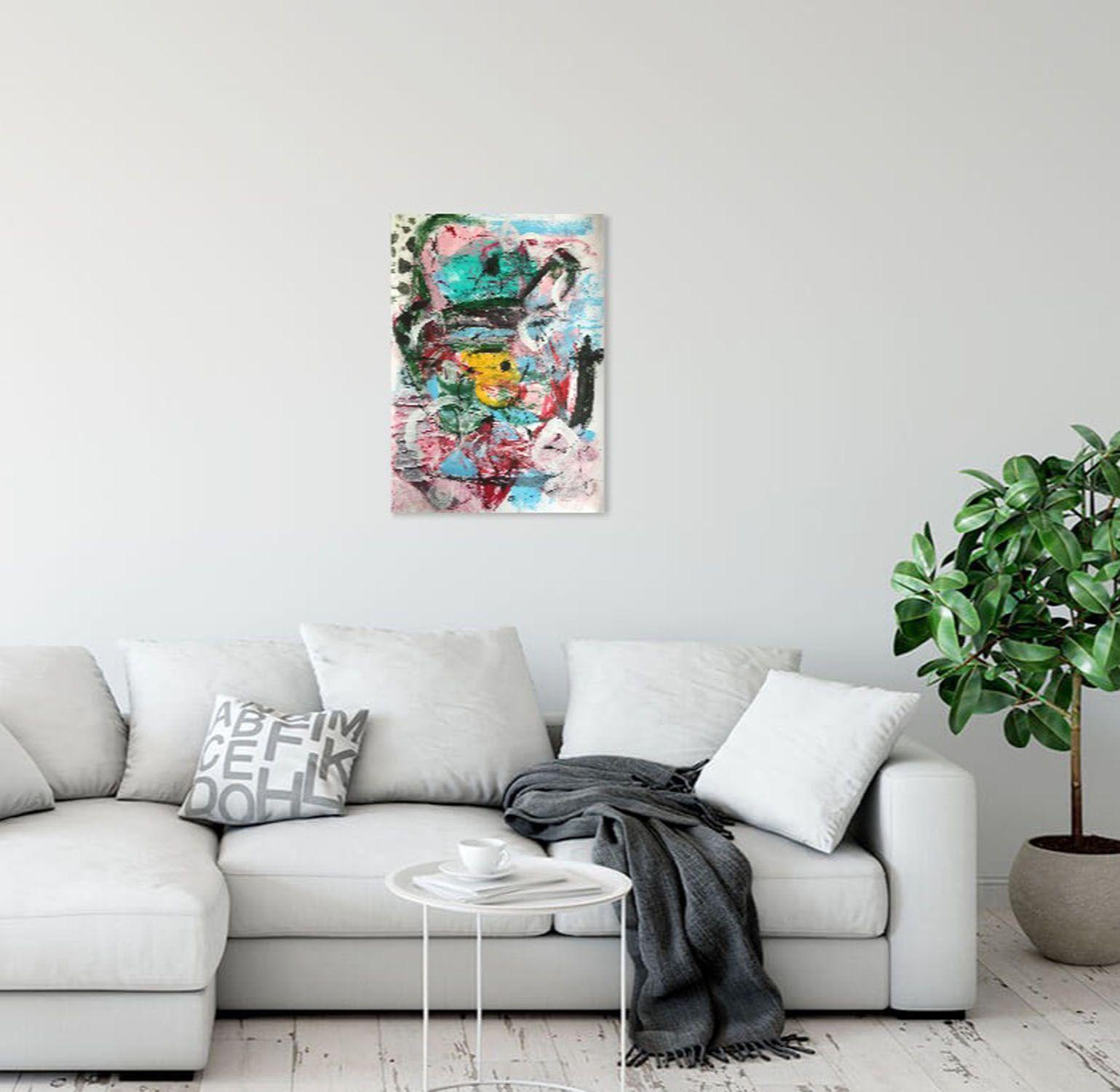 Peinture, acrylique sur papier, Trundwa - Gris Abstract Painting par Christel Haag