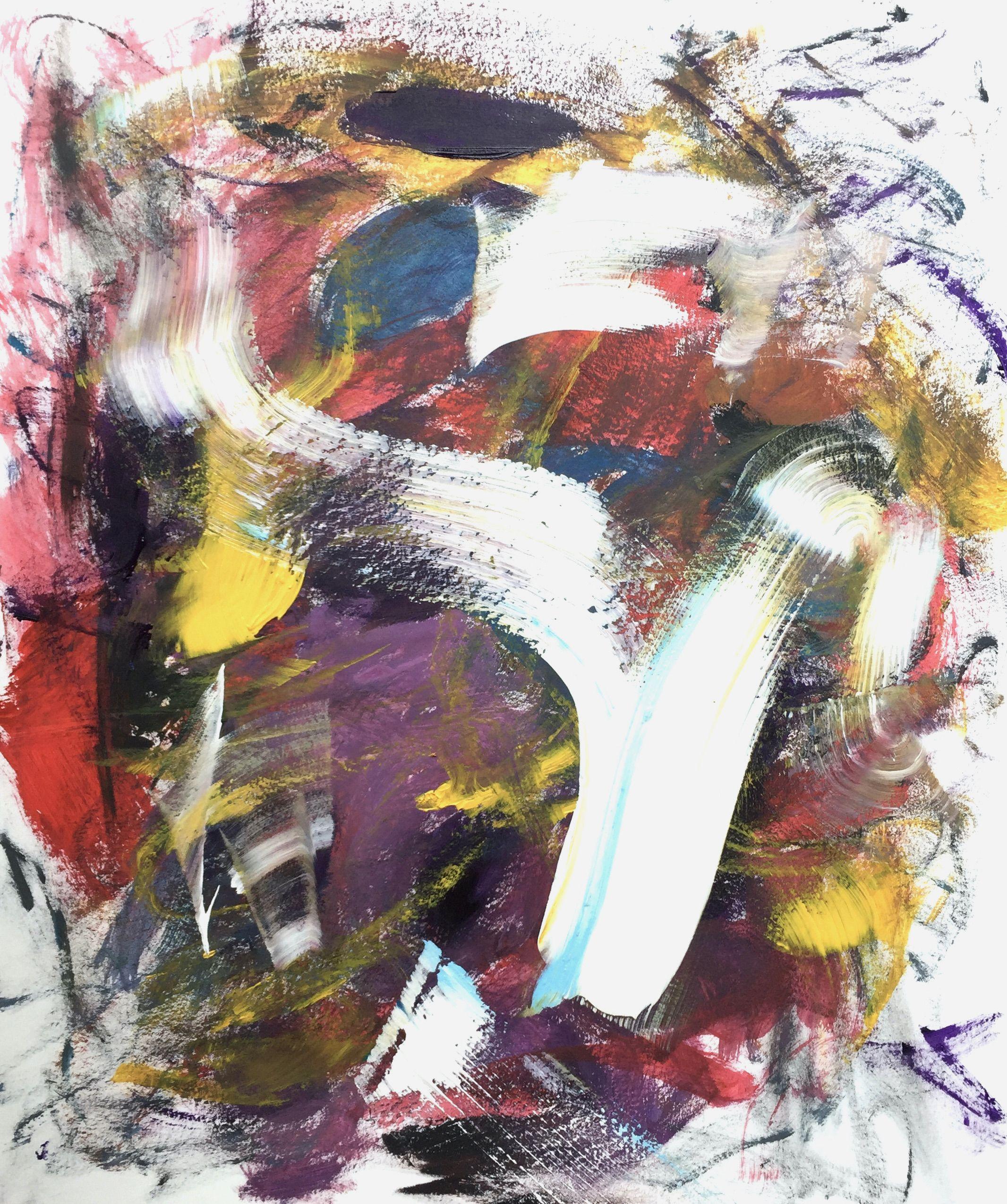 "WhatÂ´s Up 2" is an abstract, modern acrylic painting on thick paper. The work of art is painted gestural and dynamic. It can be classified in abstract expressionism. The main colors are red, white, purple and black.    Sometimes we get into