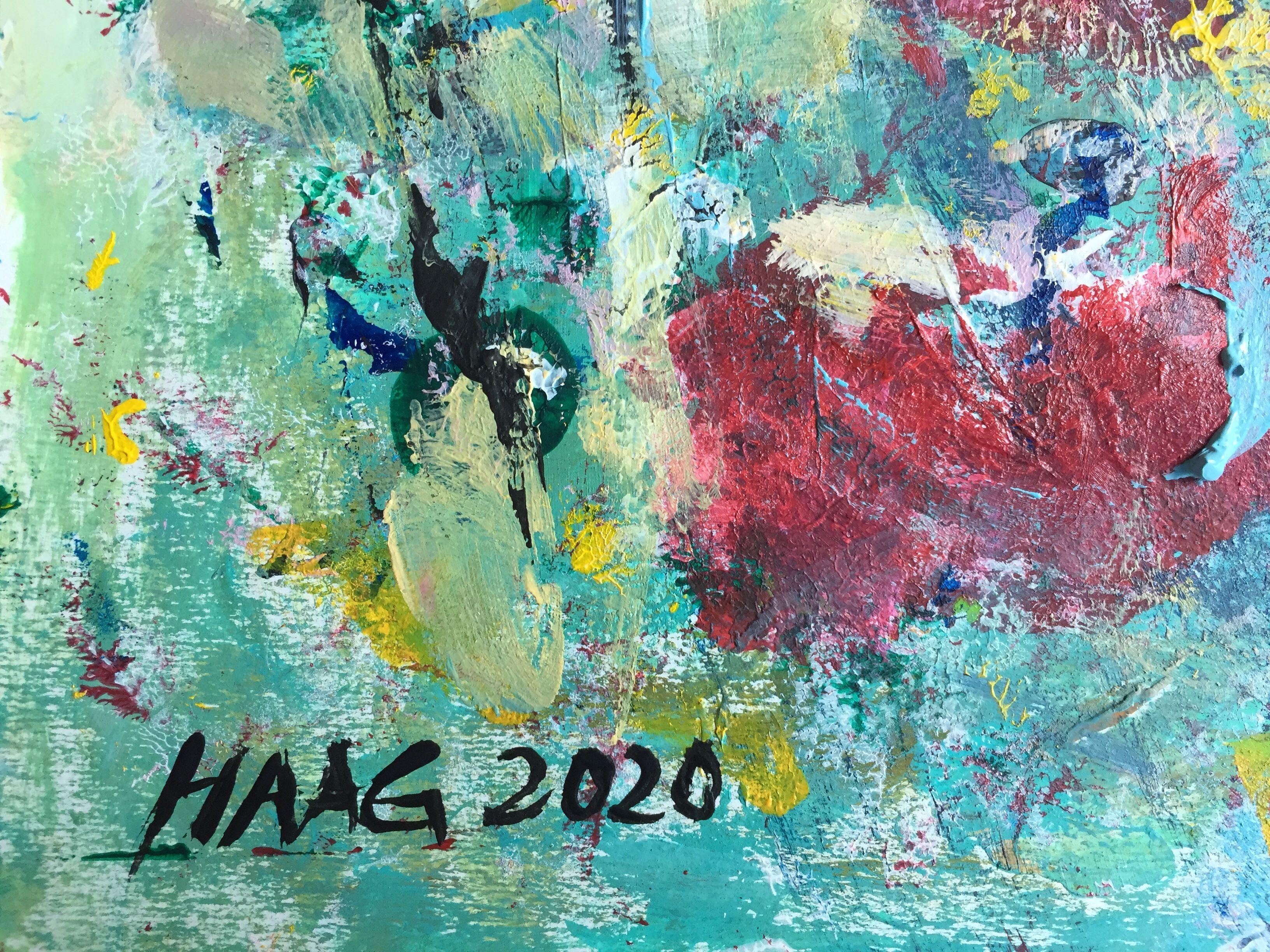 Fiori selvatici, Pittura, Acrilico su carta - Abstract Painting Blu di Christel Haag