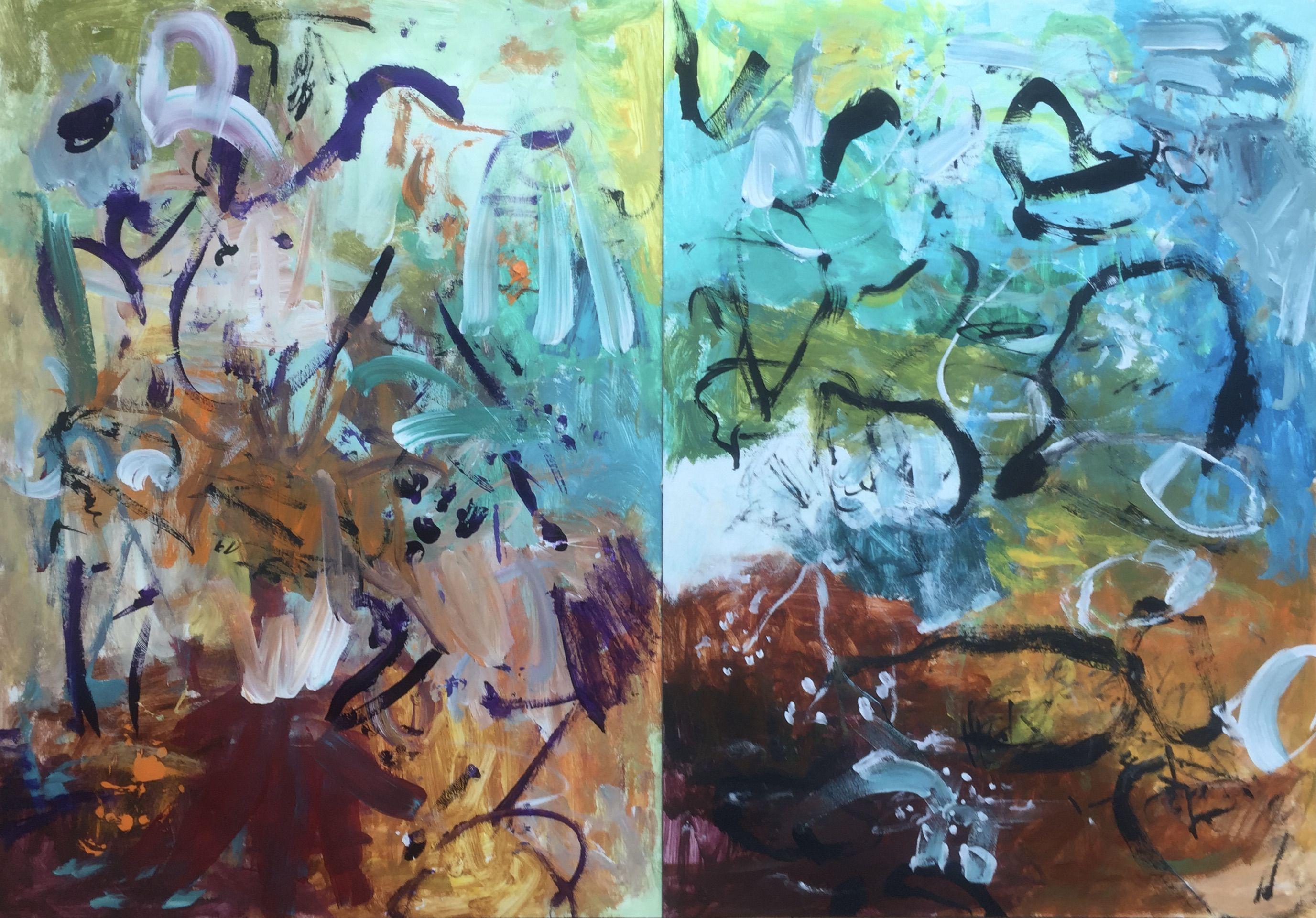 Christel Haag Abstract Painting - You Are Always on my Mind (Diptych), Painting, Acrylic on Paper