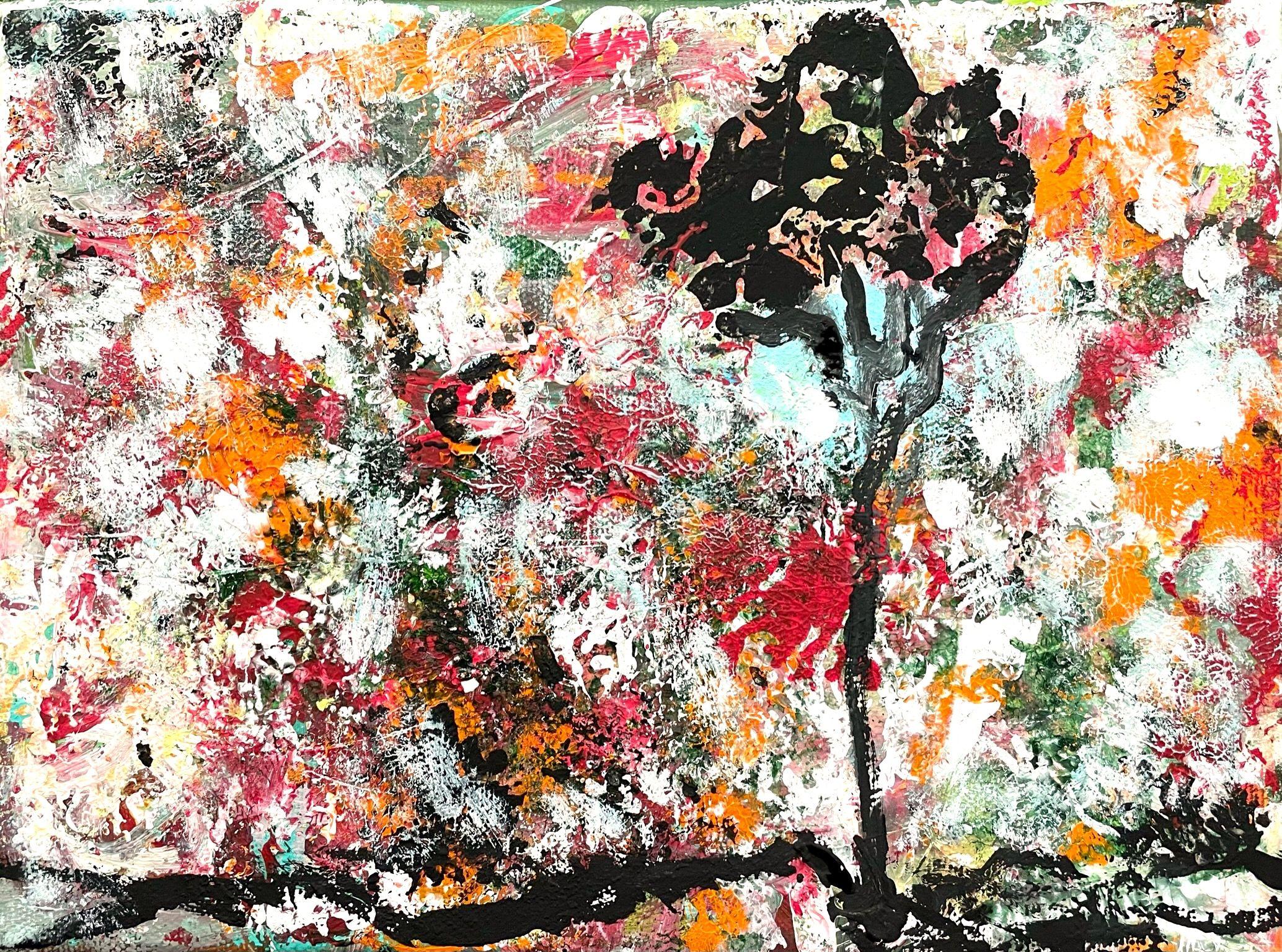 Sometimes we feel like we're all alone. Nobody seems to support us. But we are not alone. We are surrounded by people, by nature, by positive influences.    The main colors of this painting are black, orange, red and white.     The painting can be