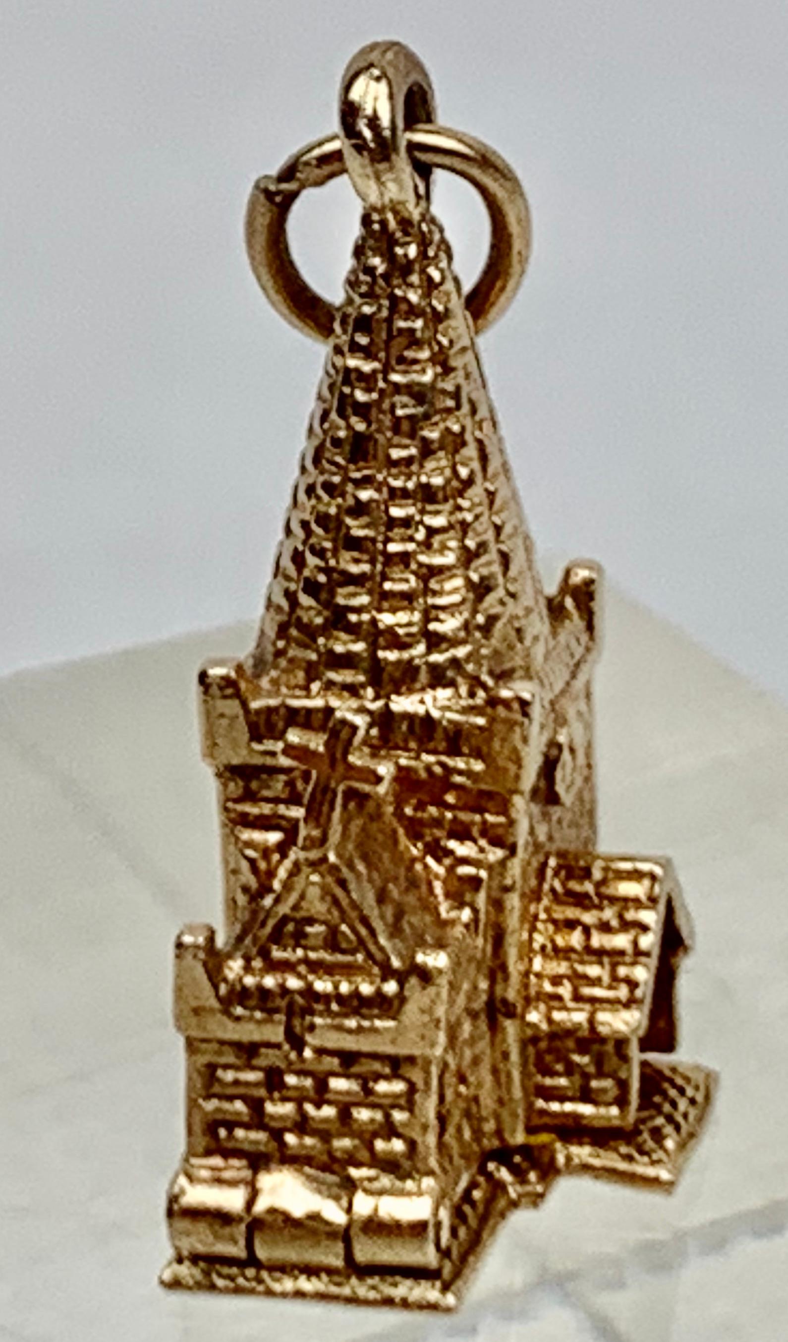 Gothic Revival Charm or Pendant-Christening in a Church, .375 gold,  Birmingham, England, 1976 For Sale