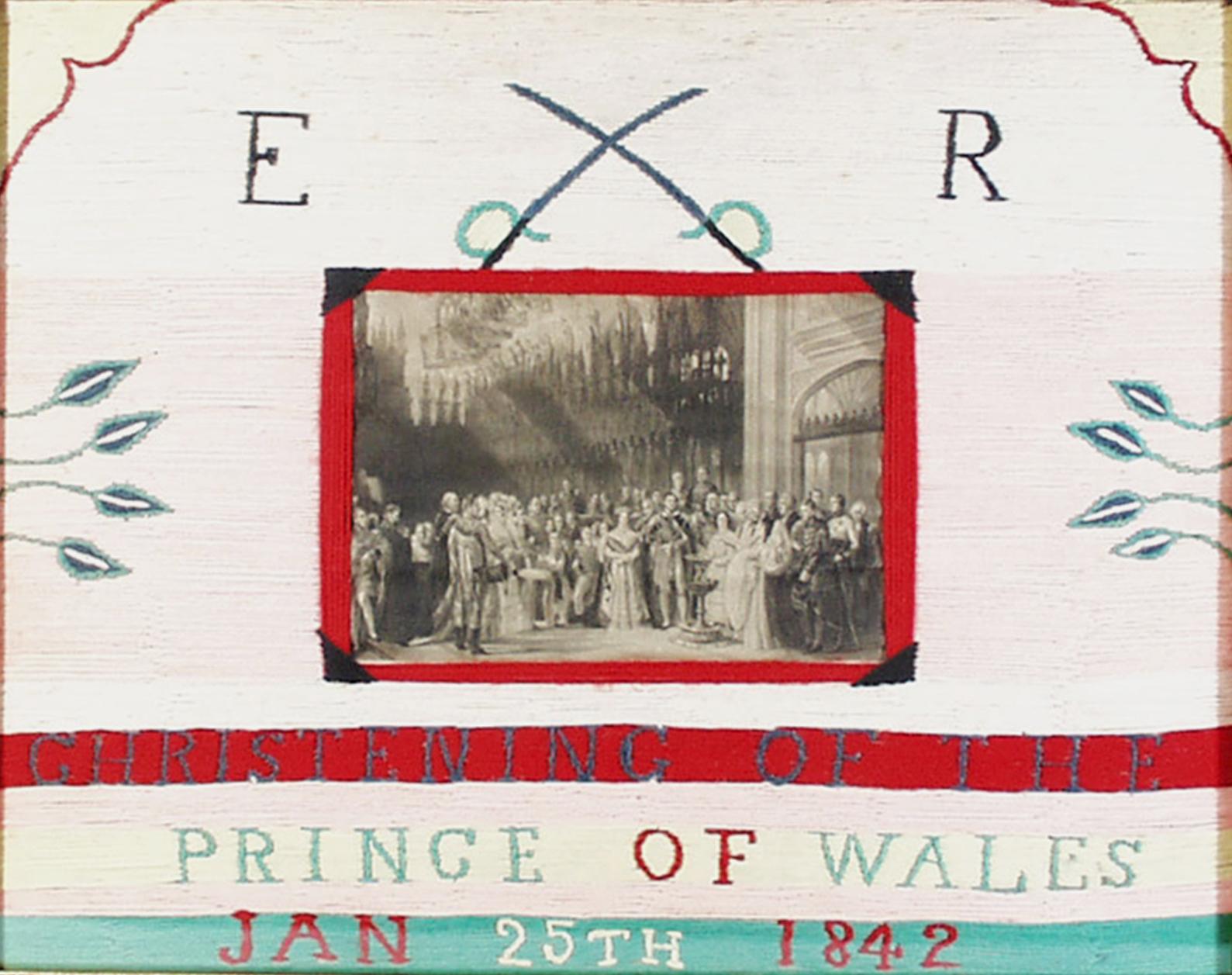 19th Century Christening of the Prince of Wales Woolwork Picture,  Dated 1842 For Sale