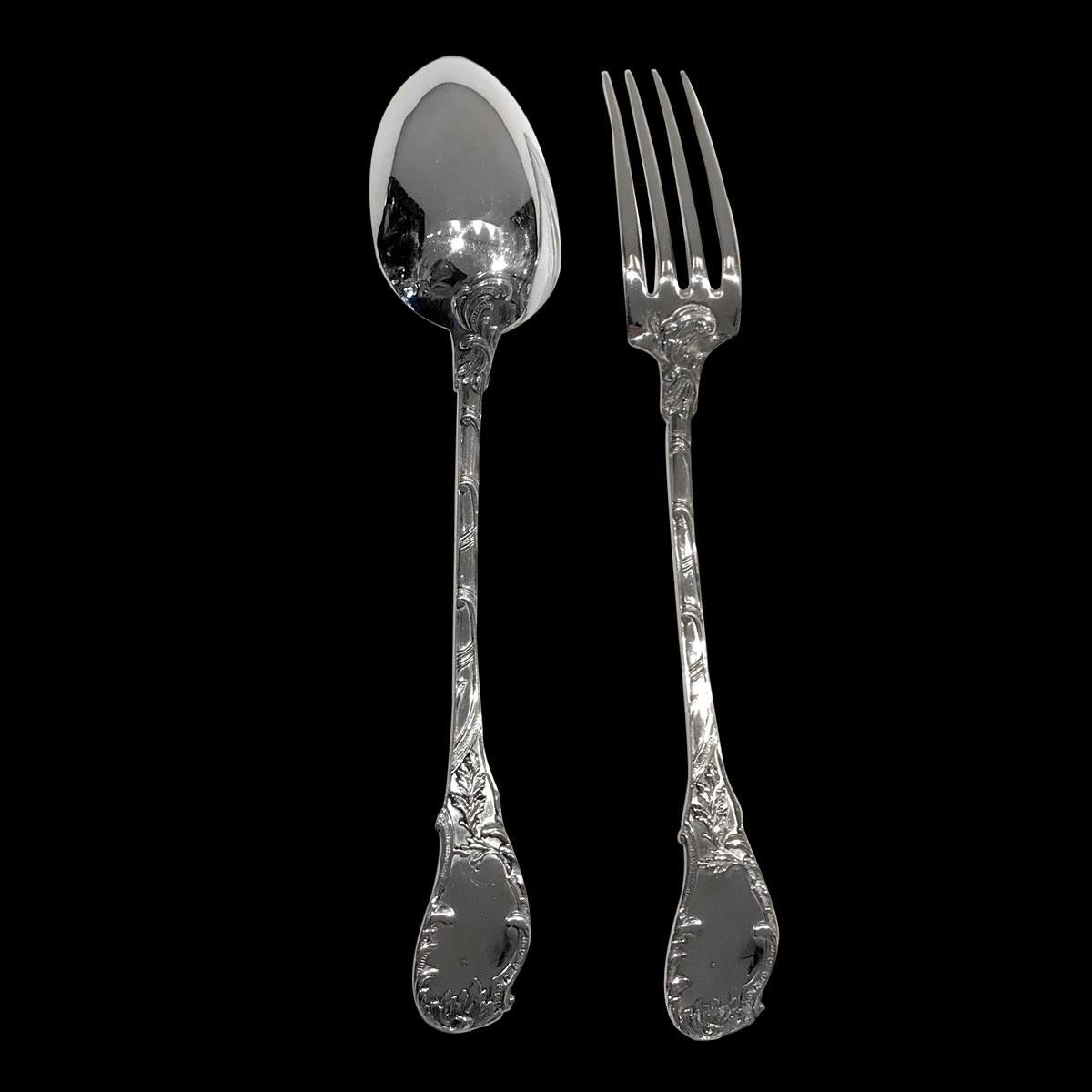 Christening Set with, Fork and Spoon in Sterling Silver In Good Condition For Sale In Paris, FR