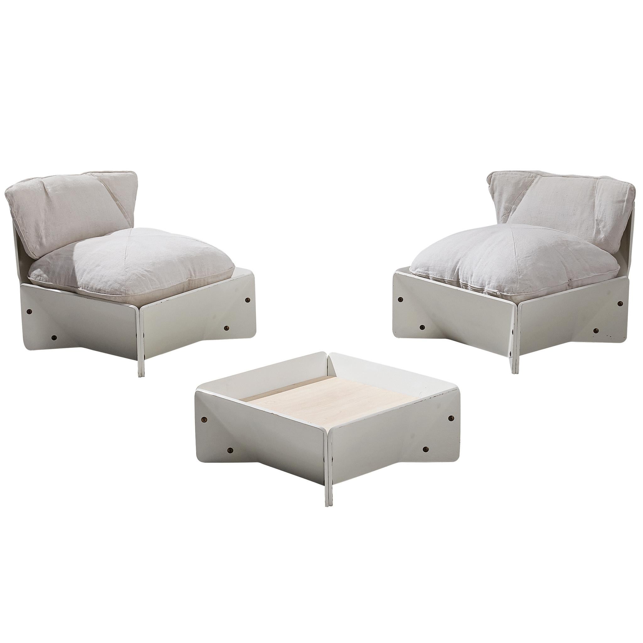 Christensen & Larsen Pair of Eccentric Lounge Chairs with Coffee Table For Sale