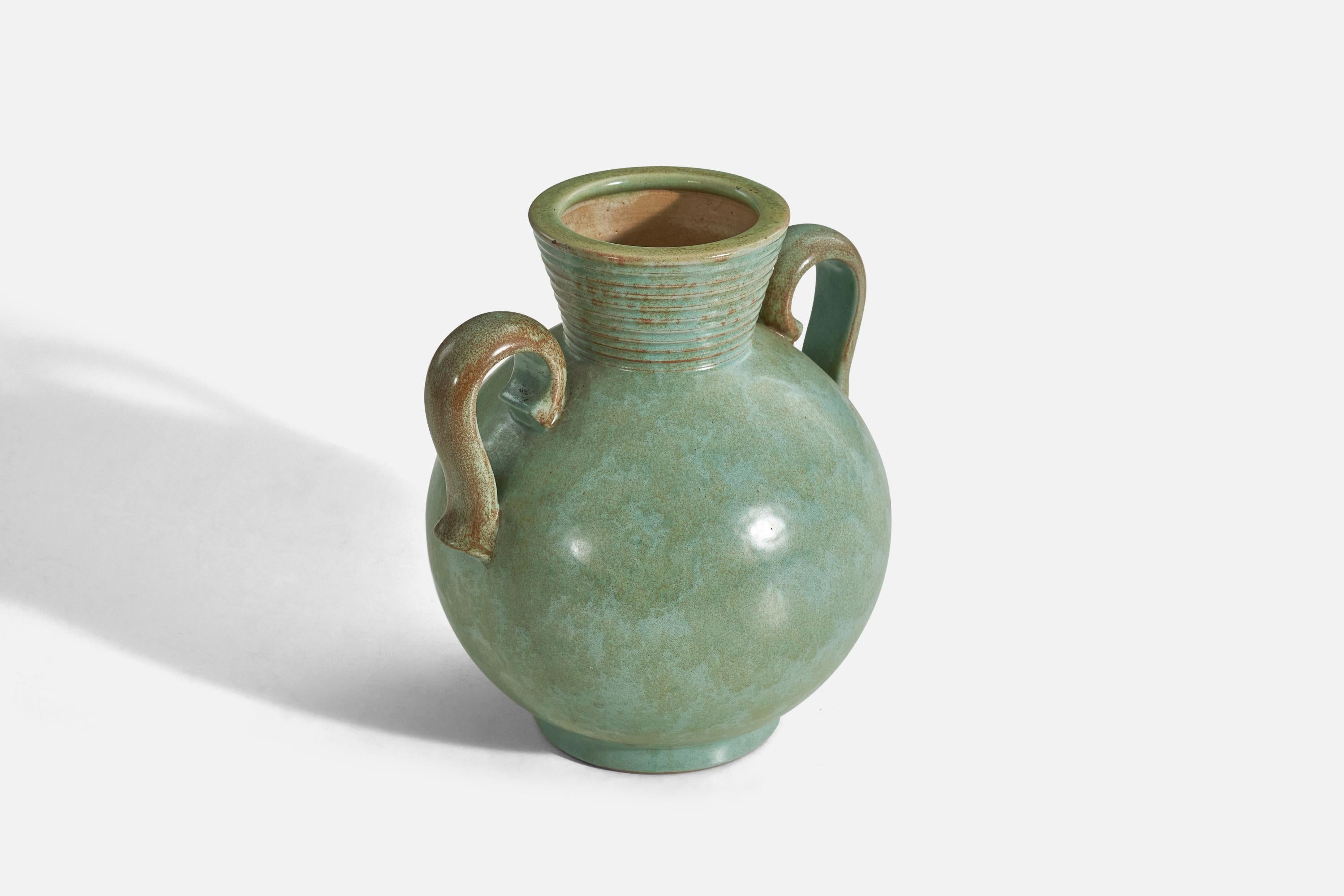 Christer Heijl, Vase, grünes Steingut, Christers Keramik, Schweden, ca. 1950er Jahre (Moderne der Mitte des Jahrhunderts) im Angebot
