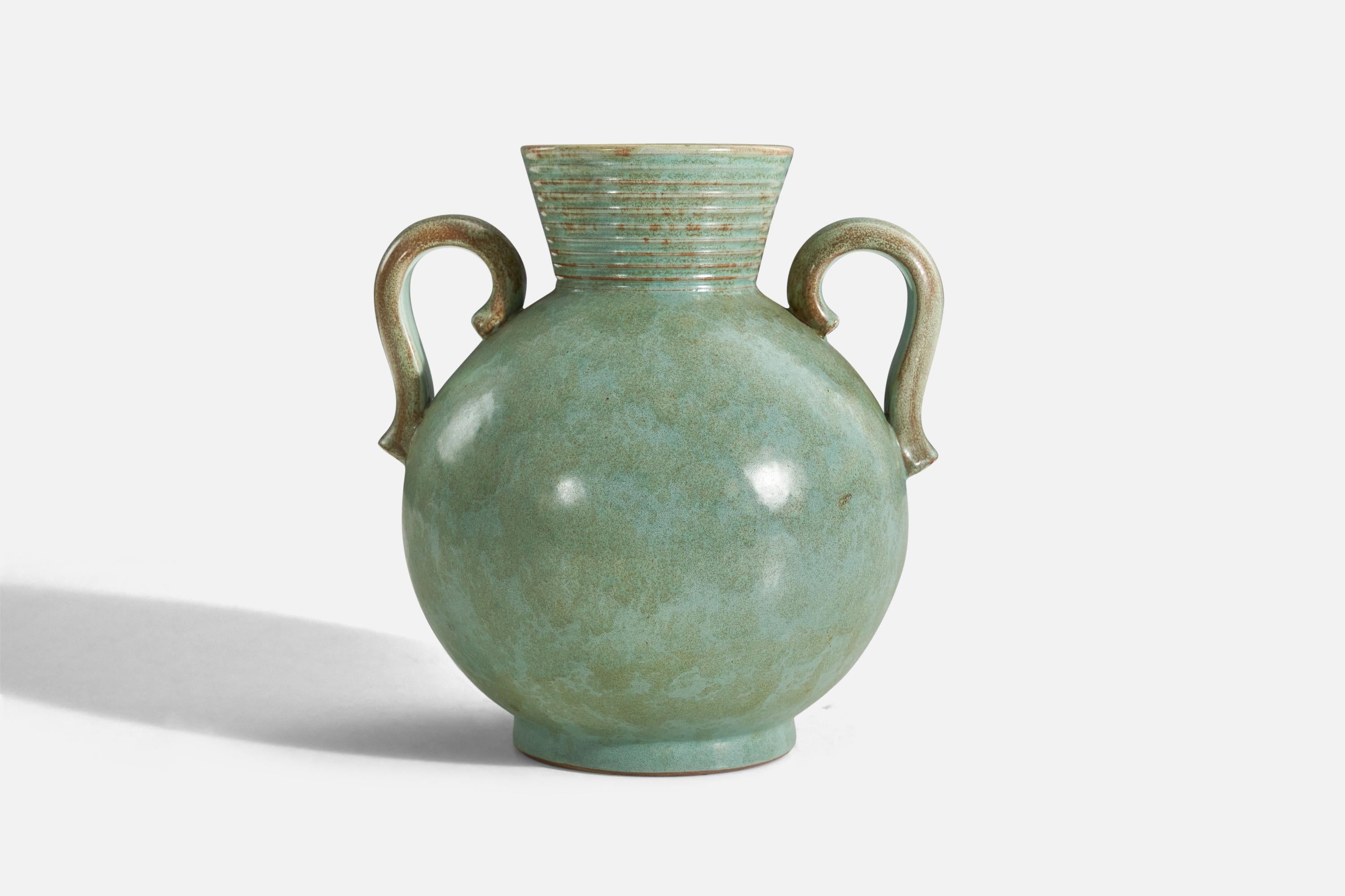 Christer Heijl, Vase, grünes Steingut, Christers Keramik, Schweden, ca. 1950er Jahre (Schwedisch) im Angebot