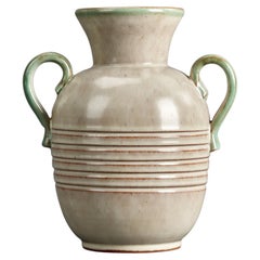 Christer Heijl, Vase, White and Green-Glazed Earthenware, Sweden, 1940s