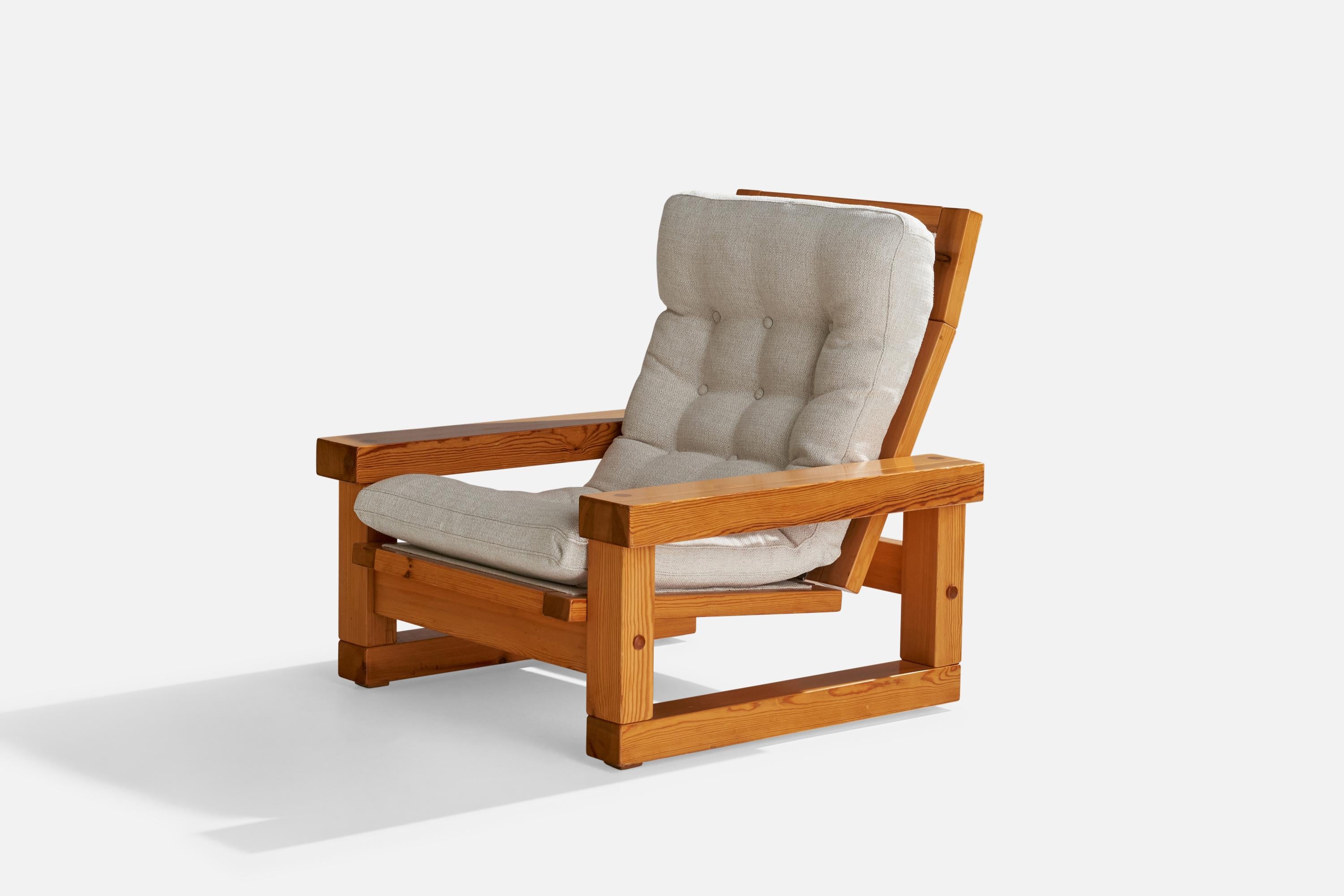 Christer Lundén, Lounge Chair, Pine, Fabric, Sweden, 1974 For Sale 2