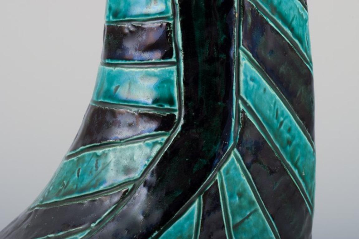 Mid-20th Century Christer, Mariestad, Sweden. Modernist ceramic vase with green and black glaze. For Sale