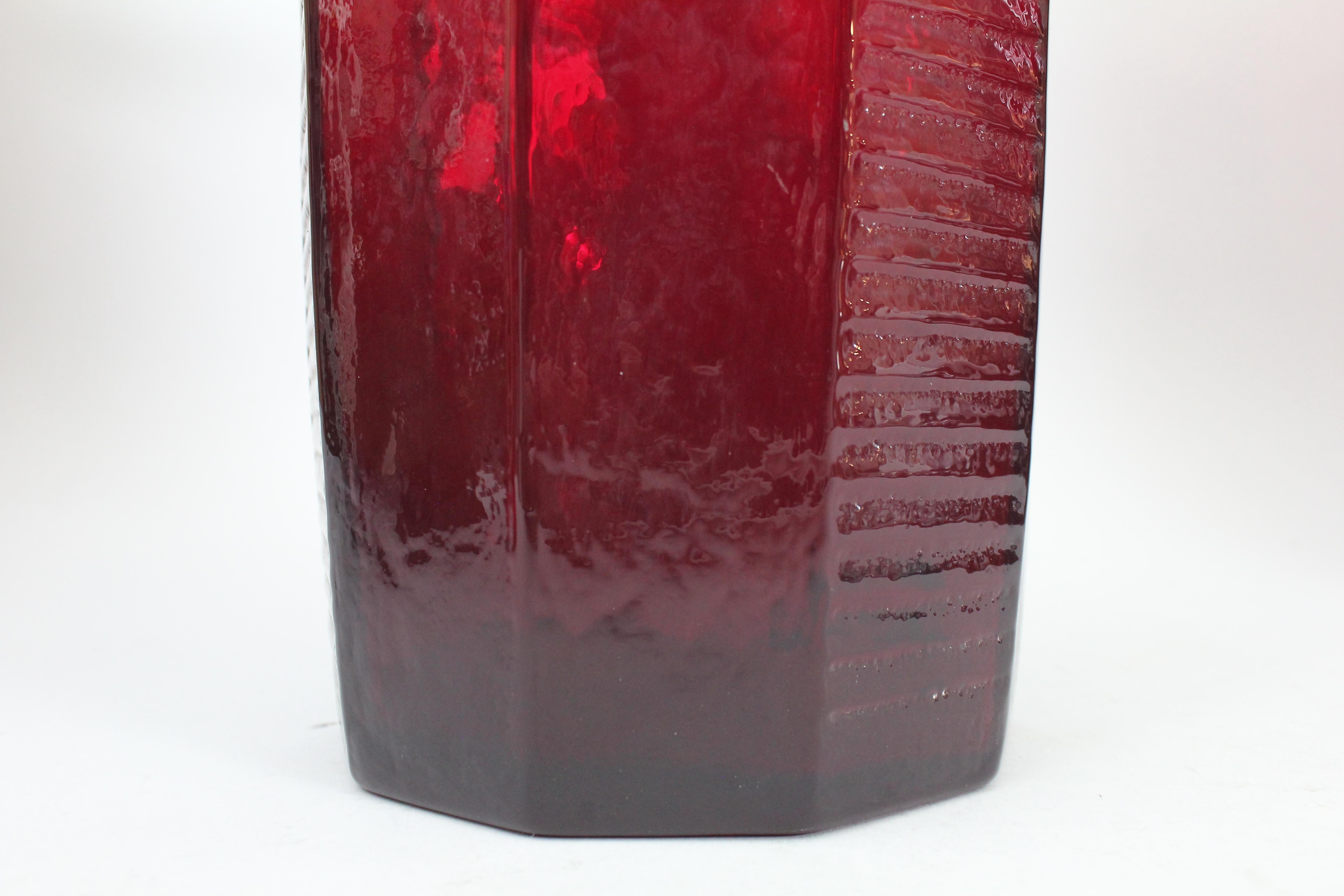 Swedish Christer Sjögren for Lindshammar, Tall Ruby Red Glass Vases, Sweden, 1960s For Sale