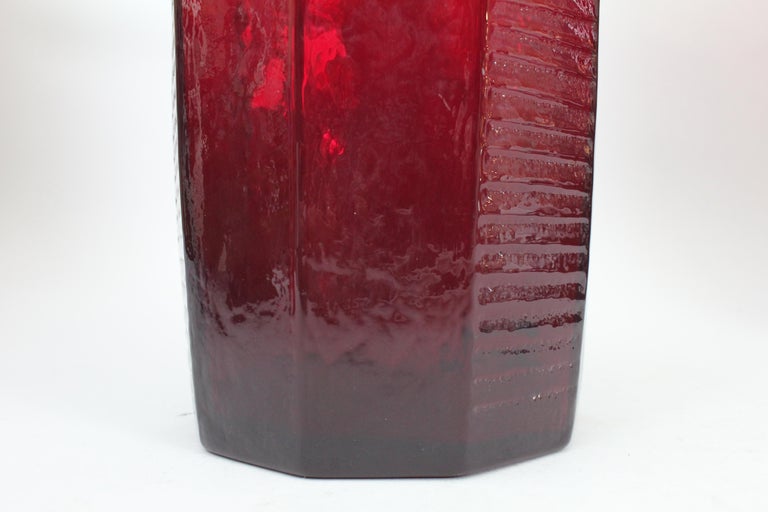Art Glass Christer Sjögren for Lindshammar, Tall Ruby Red Glass Vases, Sweden, 1960s For Sale