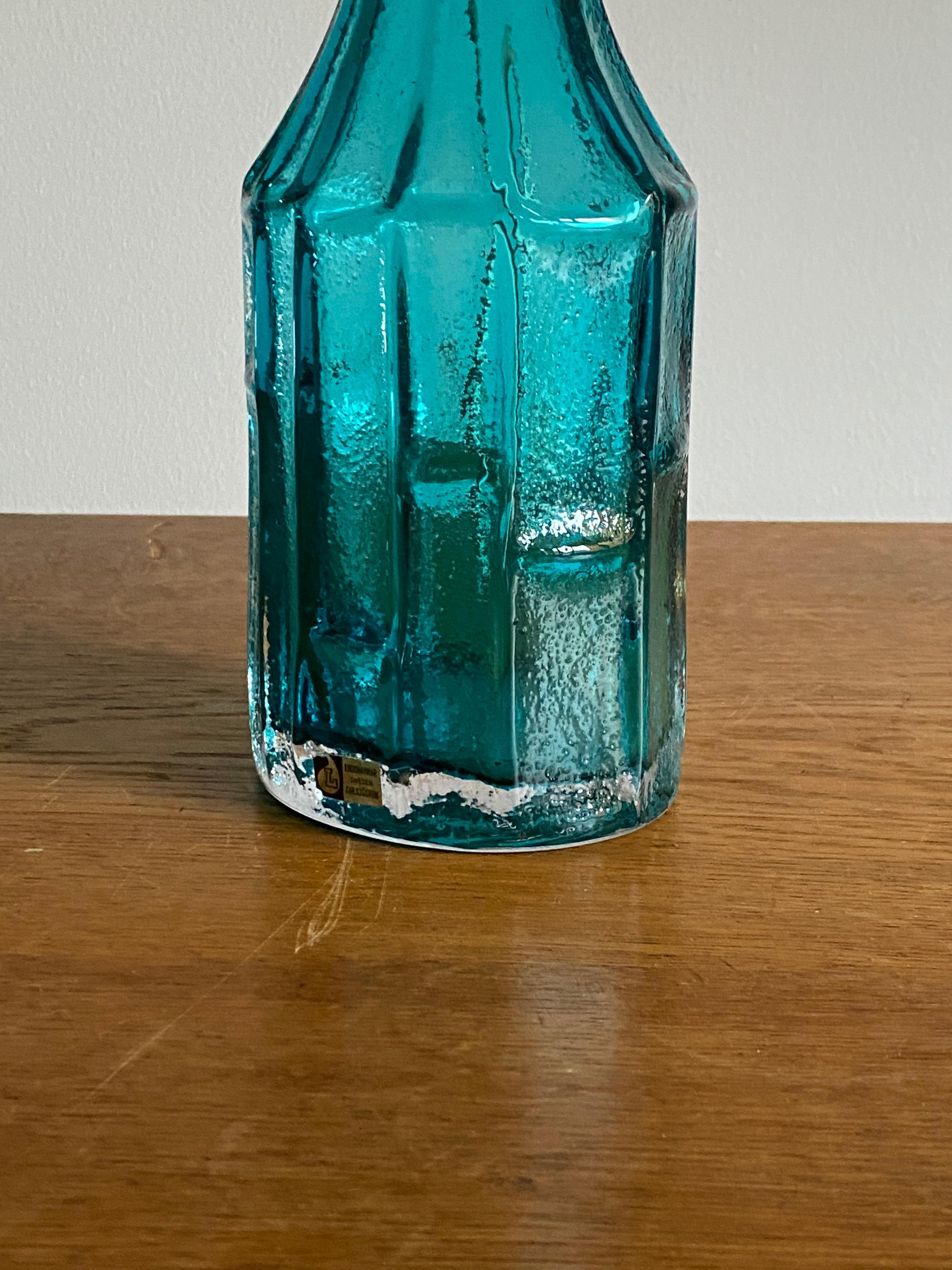 Mid-Century Modern Christer Sjögren, Table Lamp, Blue Glass, Fabric, Lindshammar, Sweden, 1950s