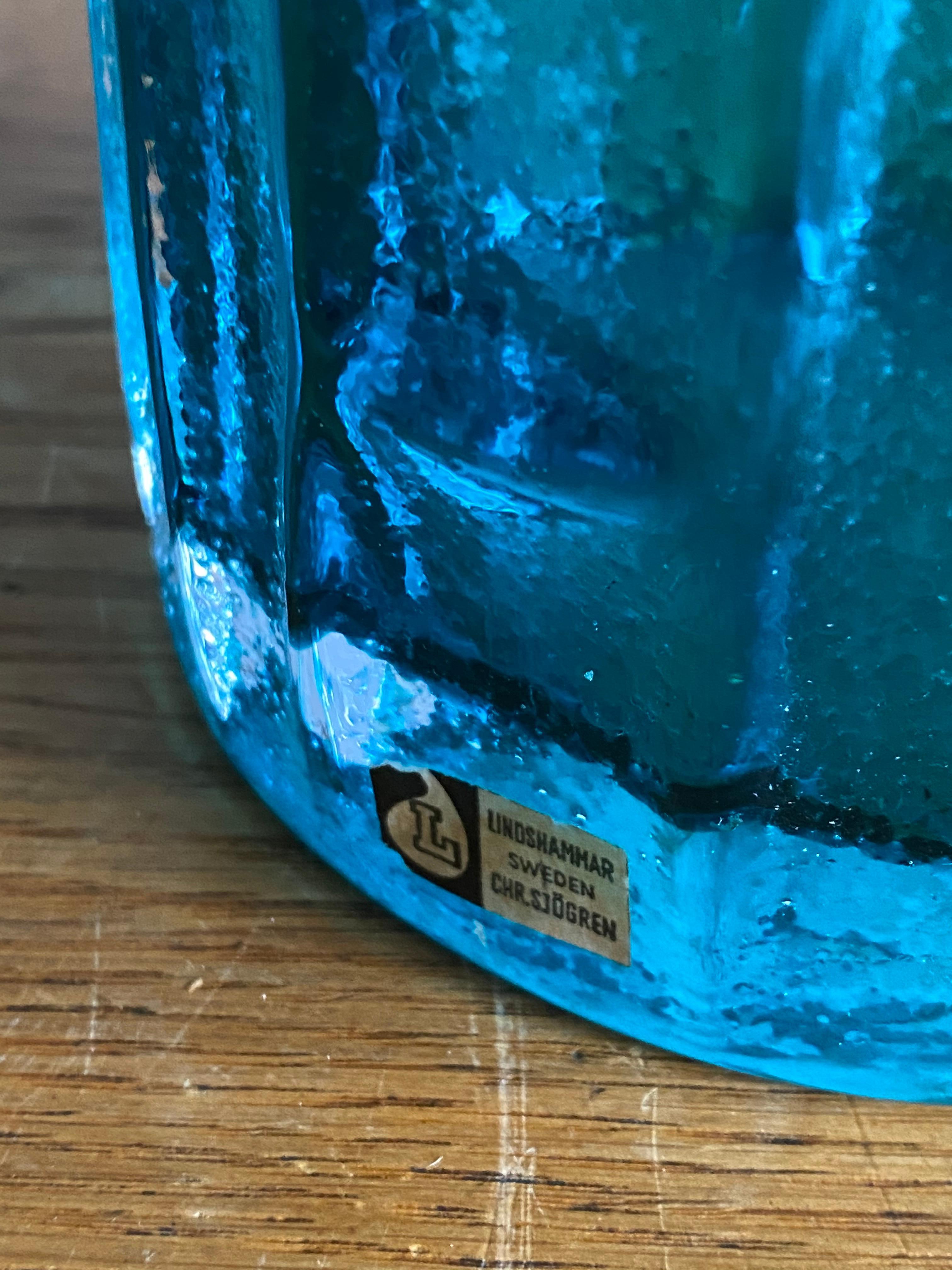 Christer Sjögren, Table Lamp, Blue Glass, Fabric, Lindshammar, Sweden, 1950s In Good Condition In High Point, NC