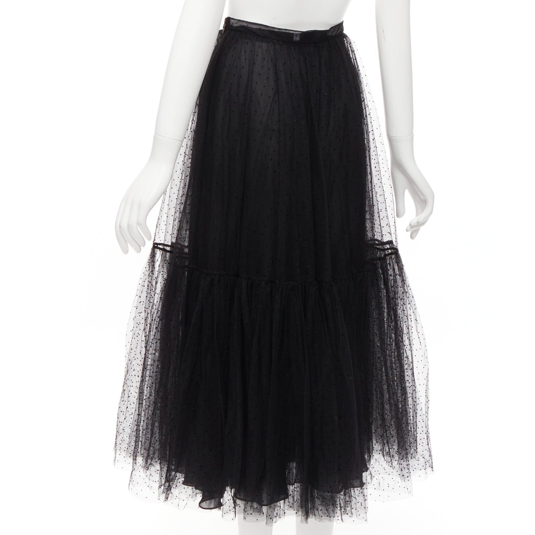 CHRISTIAN DIOR black sheer polka dot sheer tulle layered skirt S For Sale 1
