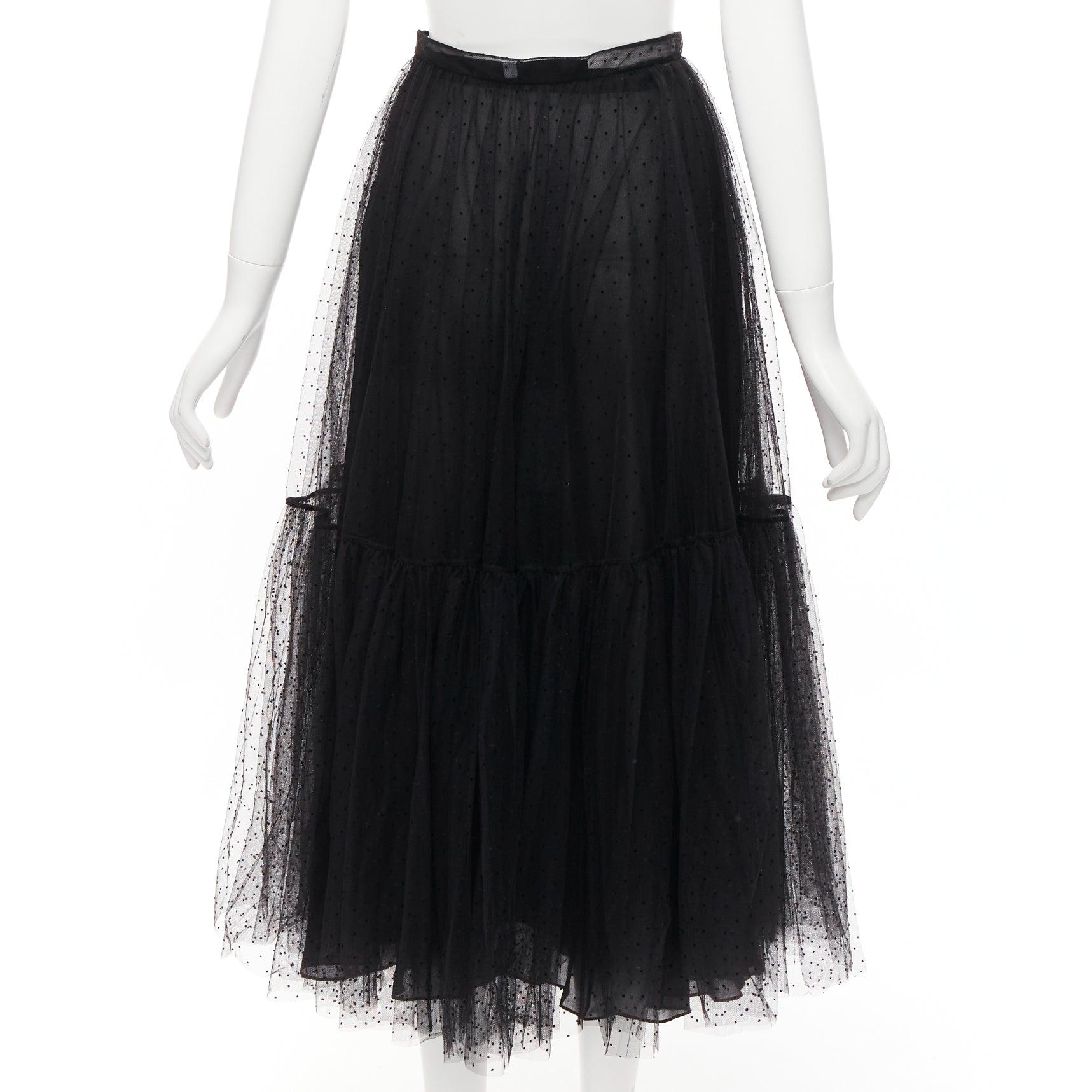 CHRISTIAN DIOR black sheer polka dot sheer tulle layered skirt S For Sale 2