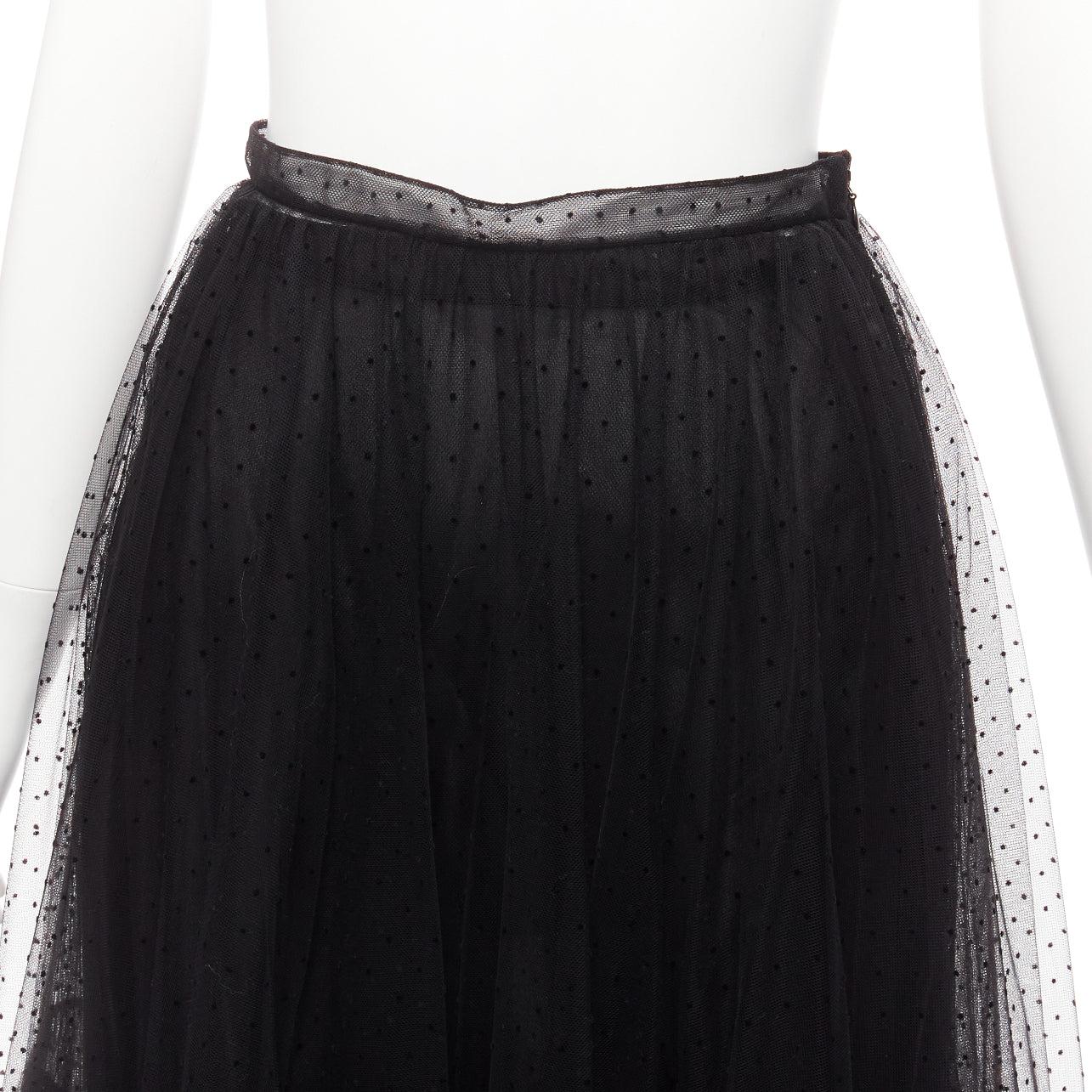 CHRISTIAN DIOR black sheer polka dot sheer tulle layered skirt S For Sale 3