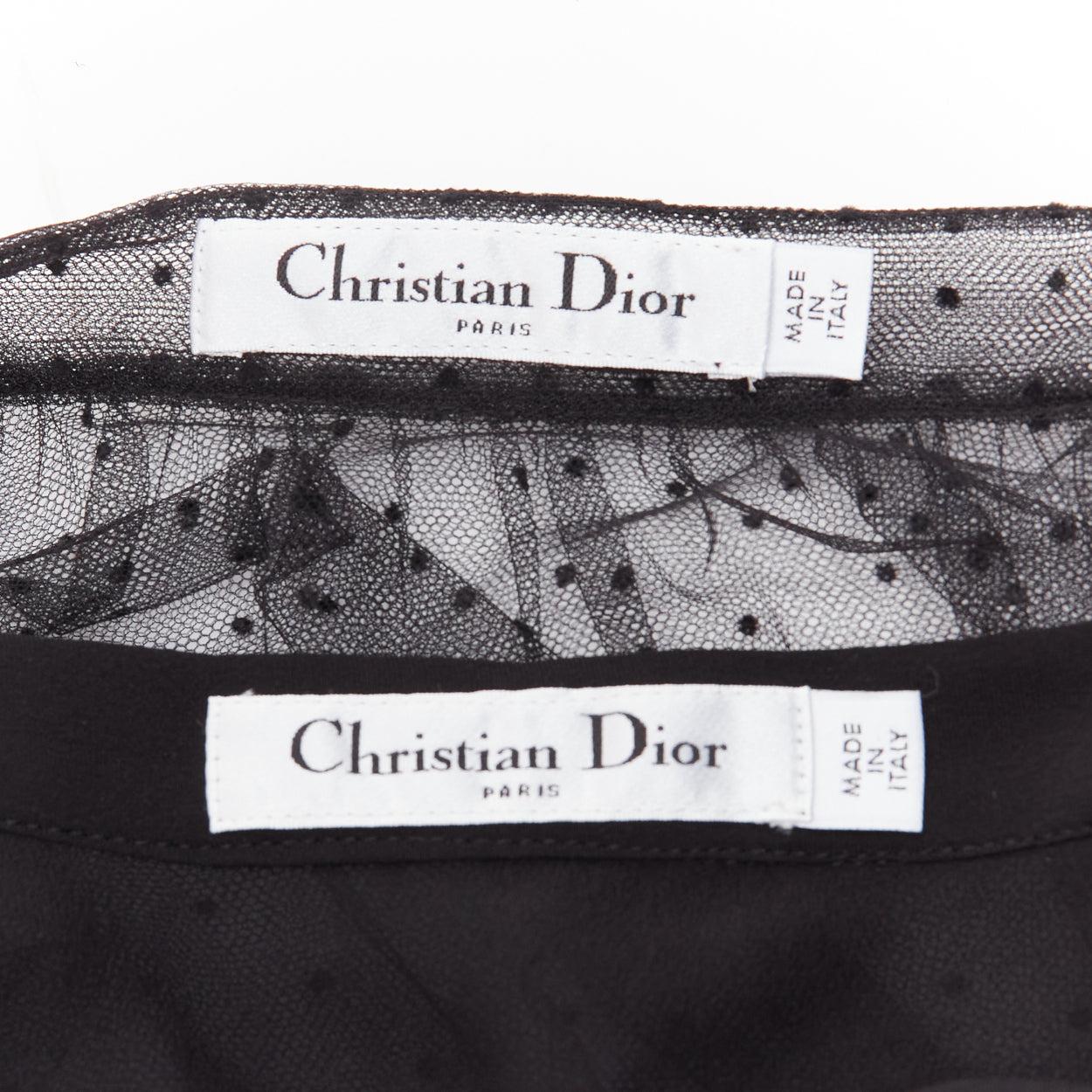 CHRISTIAN DIOR black sheer polka dot sheer tulle layered skirt S For Sale 4