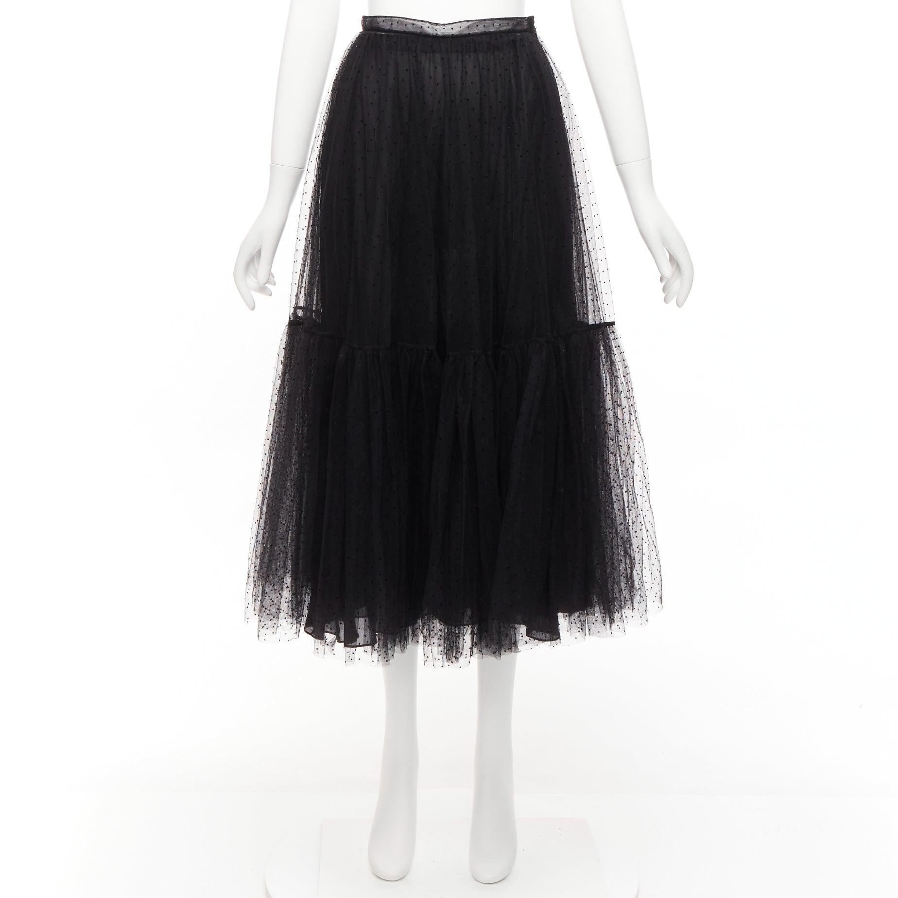CHRISTIAN DIOR black sheer polka dot sheer tulle layered skirt S For Sale 5
