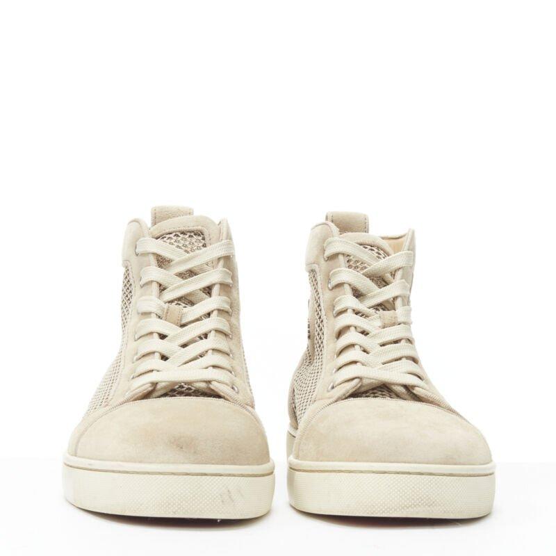 Beige CHRISTIAB LOUBOUTIN Louis sand beige suede jacquard high top sneaker EU40.5 For Sale