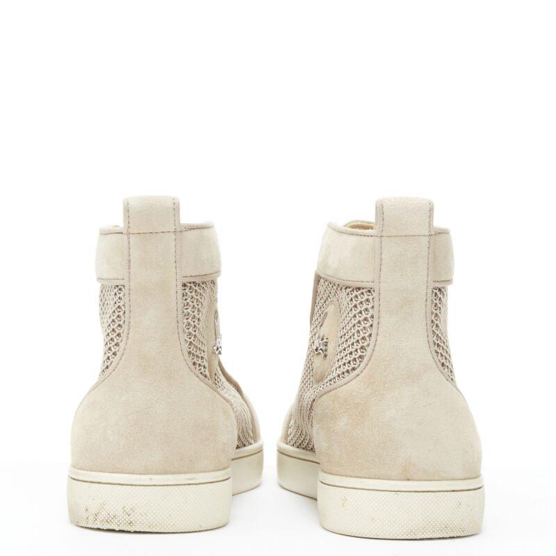 Men's CHRISTIAB LOUBOUTIN Louis sand beige suede jacquard high top sneaker EU40.5 For Sale