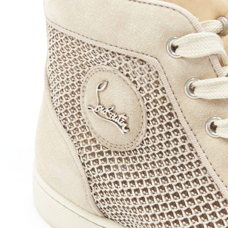 CHRISTIAB LOUBOUTIN Louis sand beige suede jacquard high top sneaker EU40.5 For Sale 3
