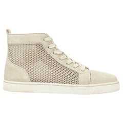 CHRISTIAB LOUBOUTIN Louis sand beige suede jacquard high top sneaker EU40.5