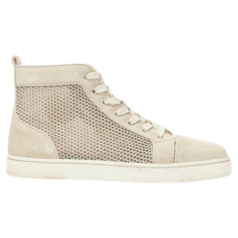 CHRISTIAB LOUBOUTIN Louis sand beige suede jacquard high top sneaker EU40.5 For Sale