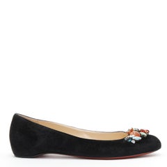 CHRISTIAN LOUBOUTIN mixed crystal stone rhinestone black suede flats EU37.5