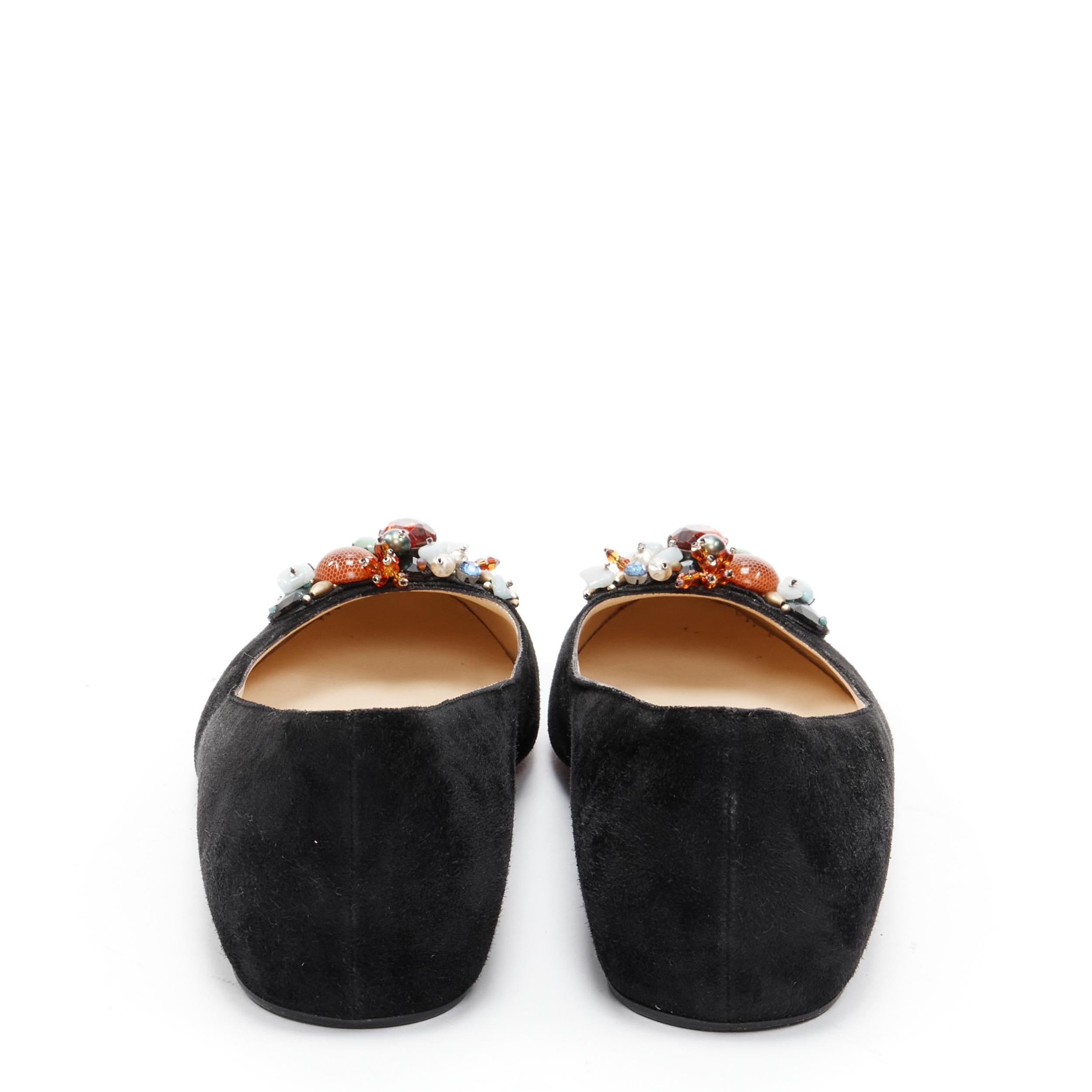 CHRISTIAN LOUBOUTIN flache Schuhe aus schwarzem Wildleder mit Kristallstein und Strass EU37,5 Damen im Angebot