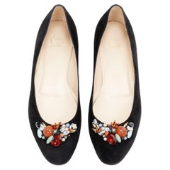 CHRISTIAN LOUBOUTIN mixed crystal stone rhinestone black suede flats EU37.5