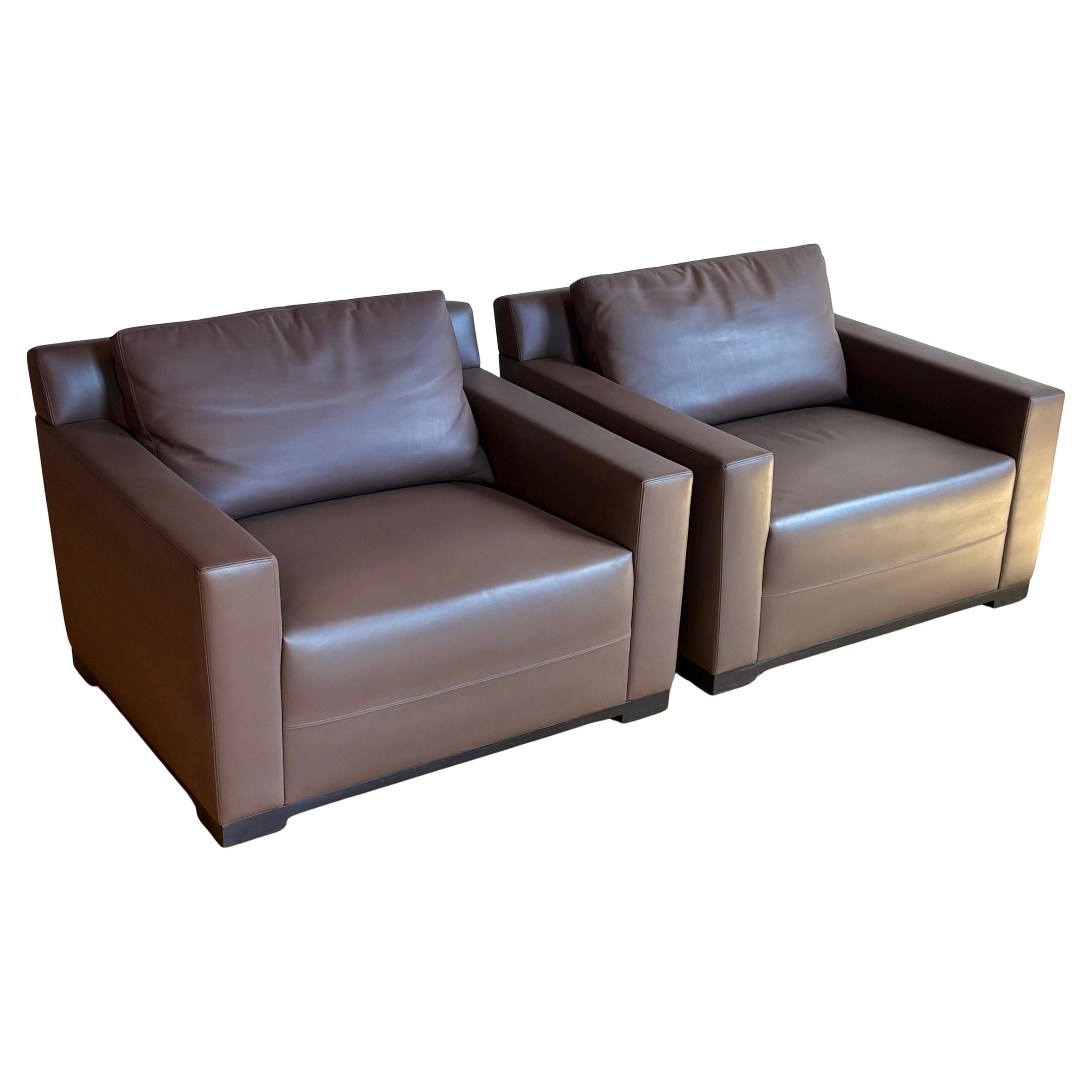 Christiain Liaigre "Merlin" Club Sessel aus braunem Leder im Angebot