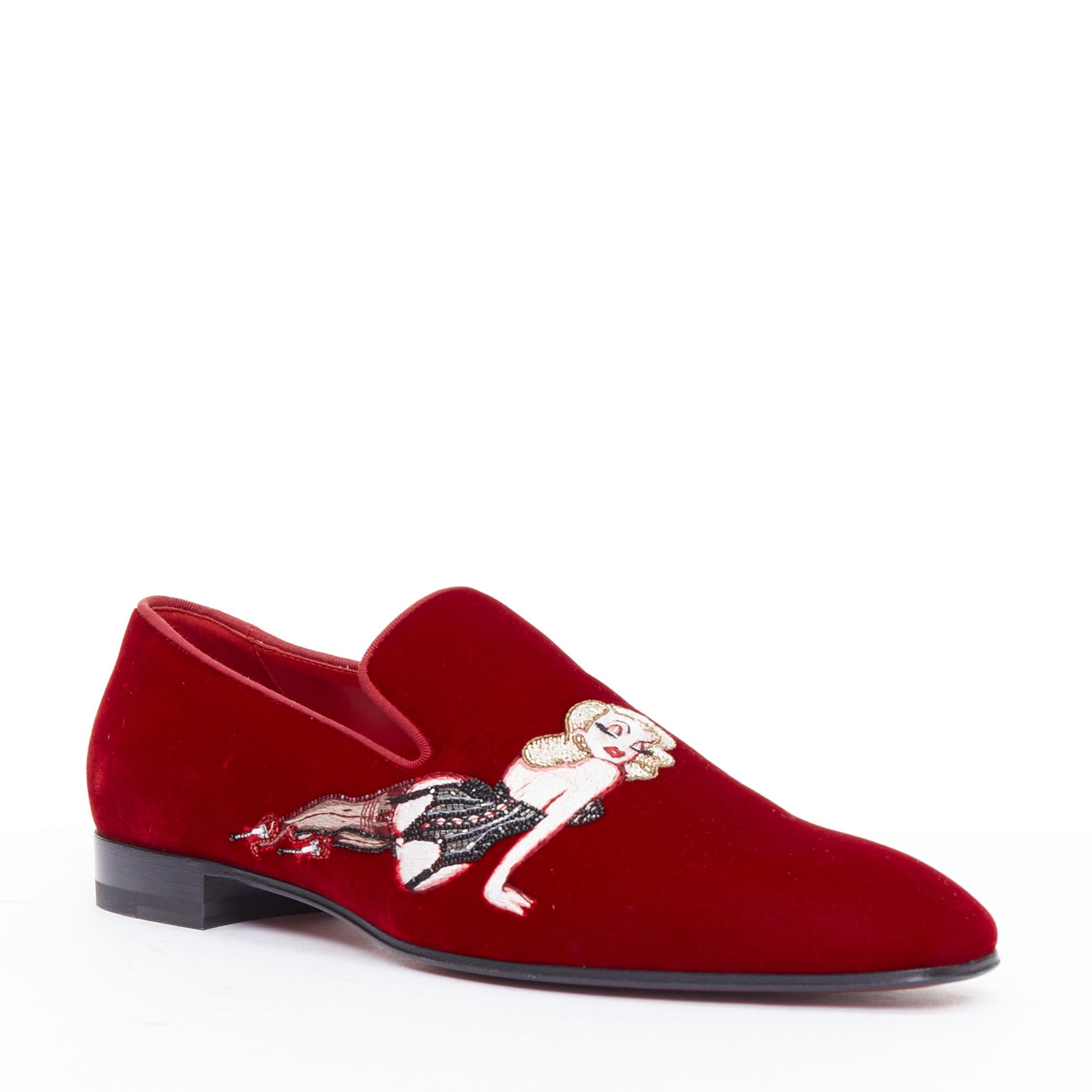 CHRISTIAIN LOUBOUTIN Limited Editional Dandelion Pin Up Flat red loafer EU41
Reference: TGAS/E00201
Brand: Christian Louboutin
Material: Velvet
Color: Red
Pattern: Solid
Lining: Multicolour Leather
Extra Details: Limited Edition. Mismatched styles