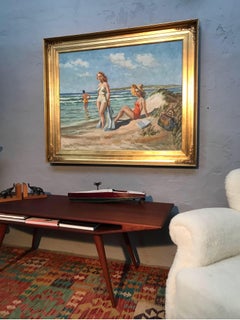 Huile sur toile de Christian Aabye Tage représentant une scène de plage
