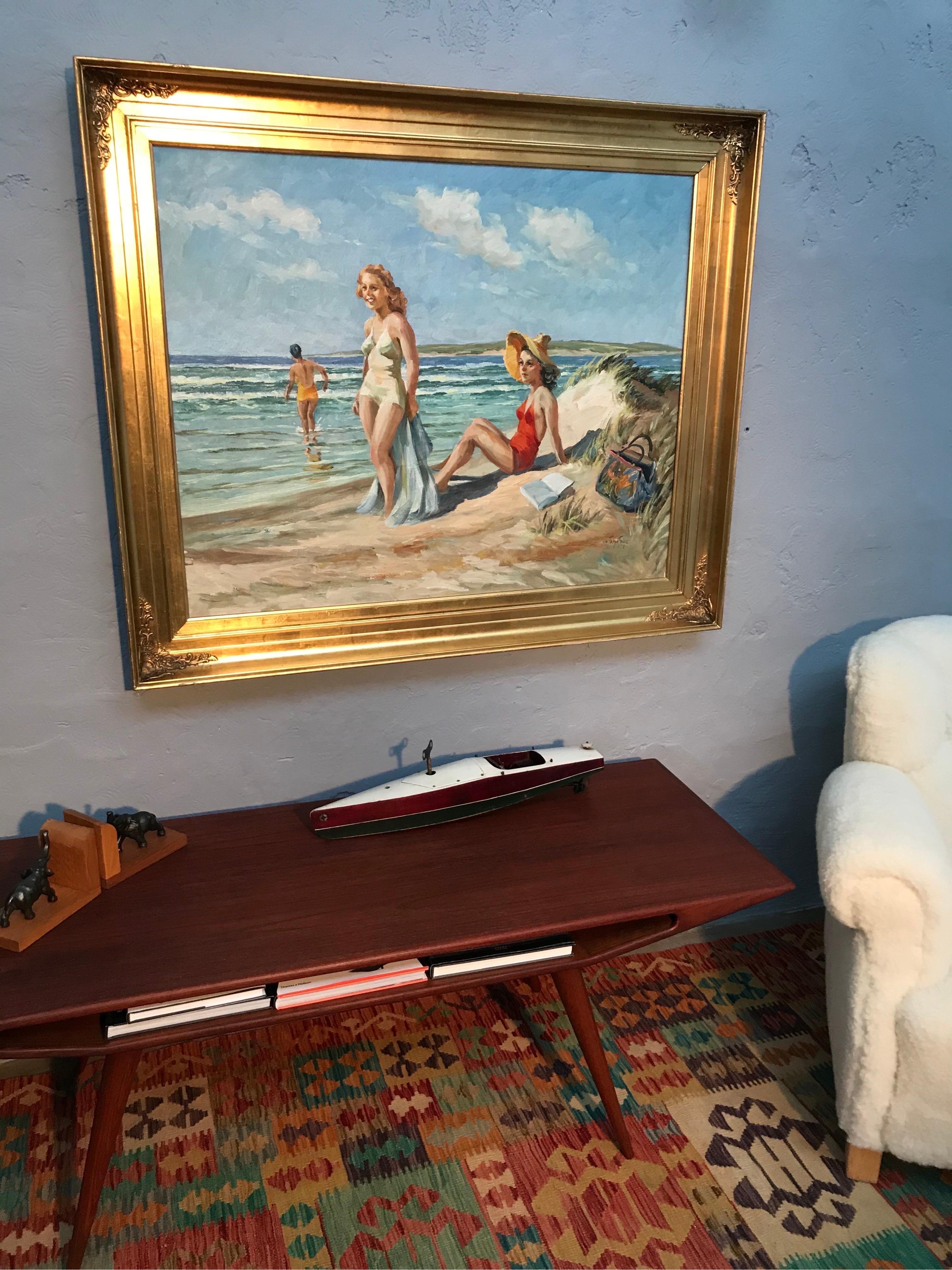Mid-Century Modern Christian Aabye Tage Oil on Canvas of Beach Scene For Sale