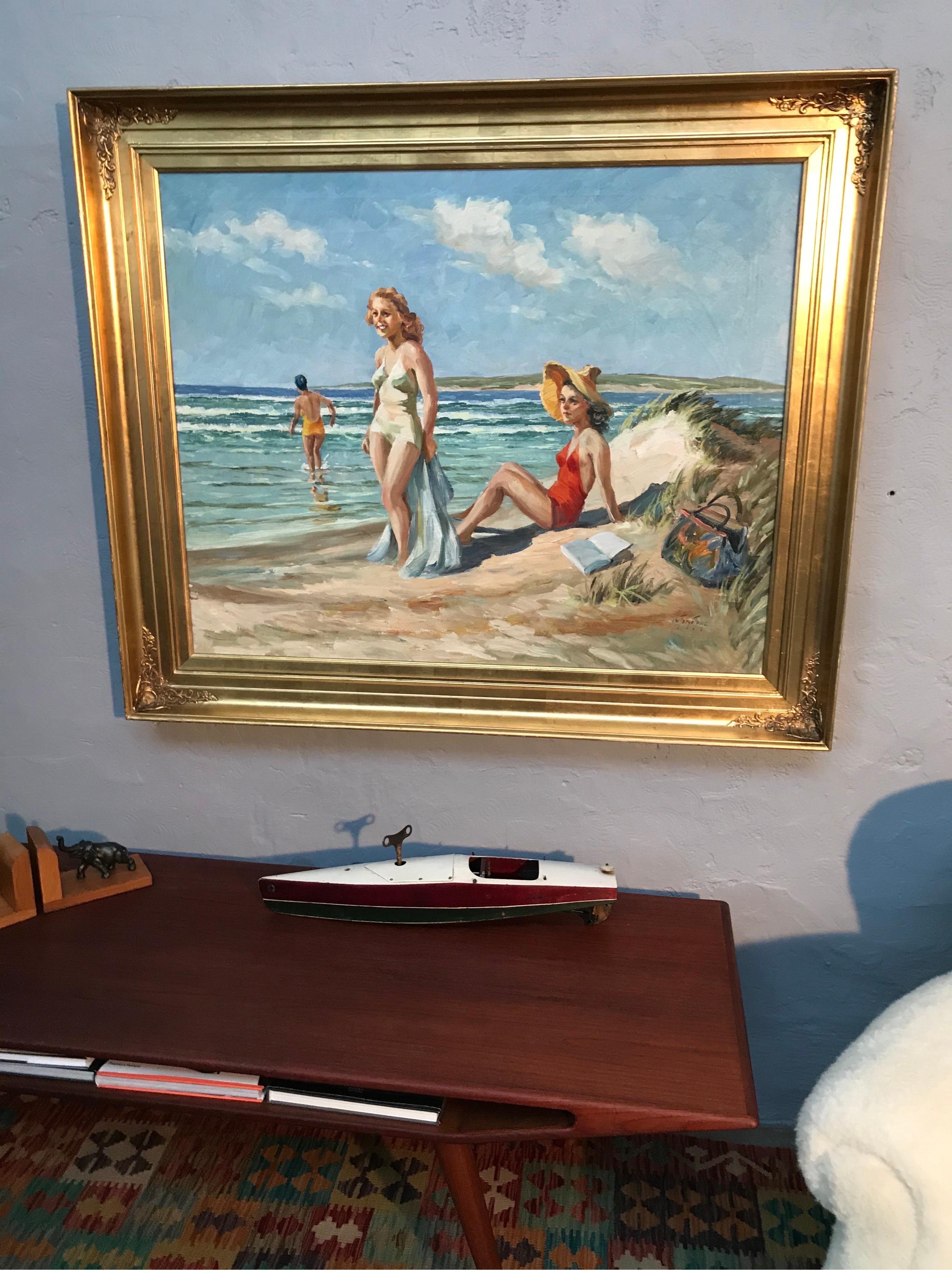 Danish Christian Aabye Tage Oil on Canvas of Beach Scene For Sale