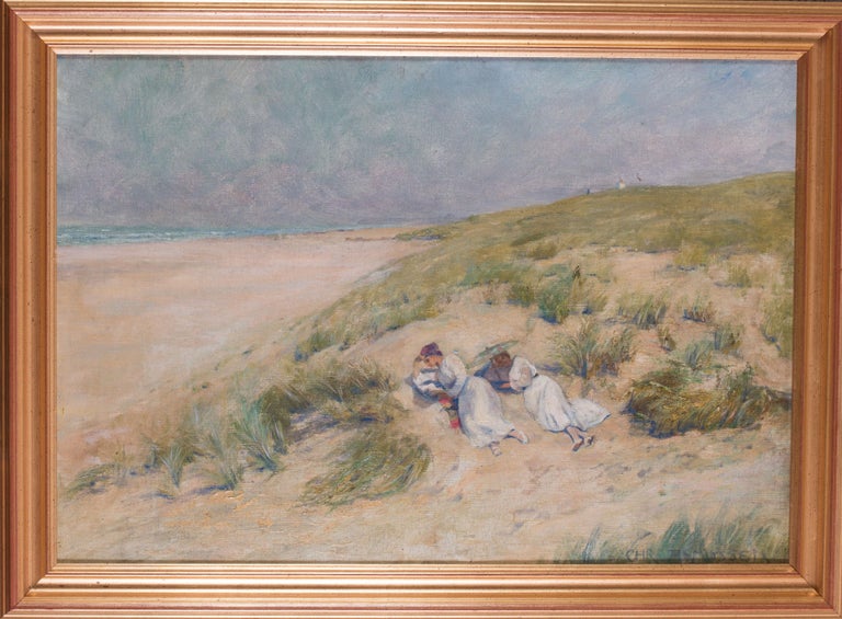 Original Danish early 20th Century oil painting of reclining ladies on the beach - Painting by  Christian Asmussen 