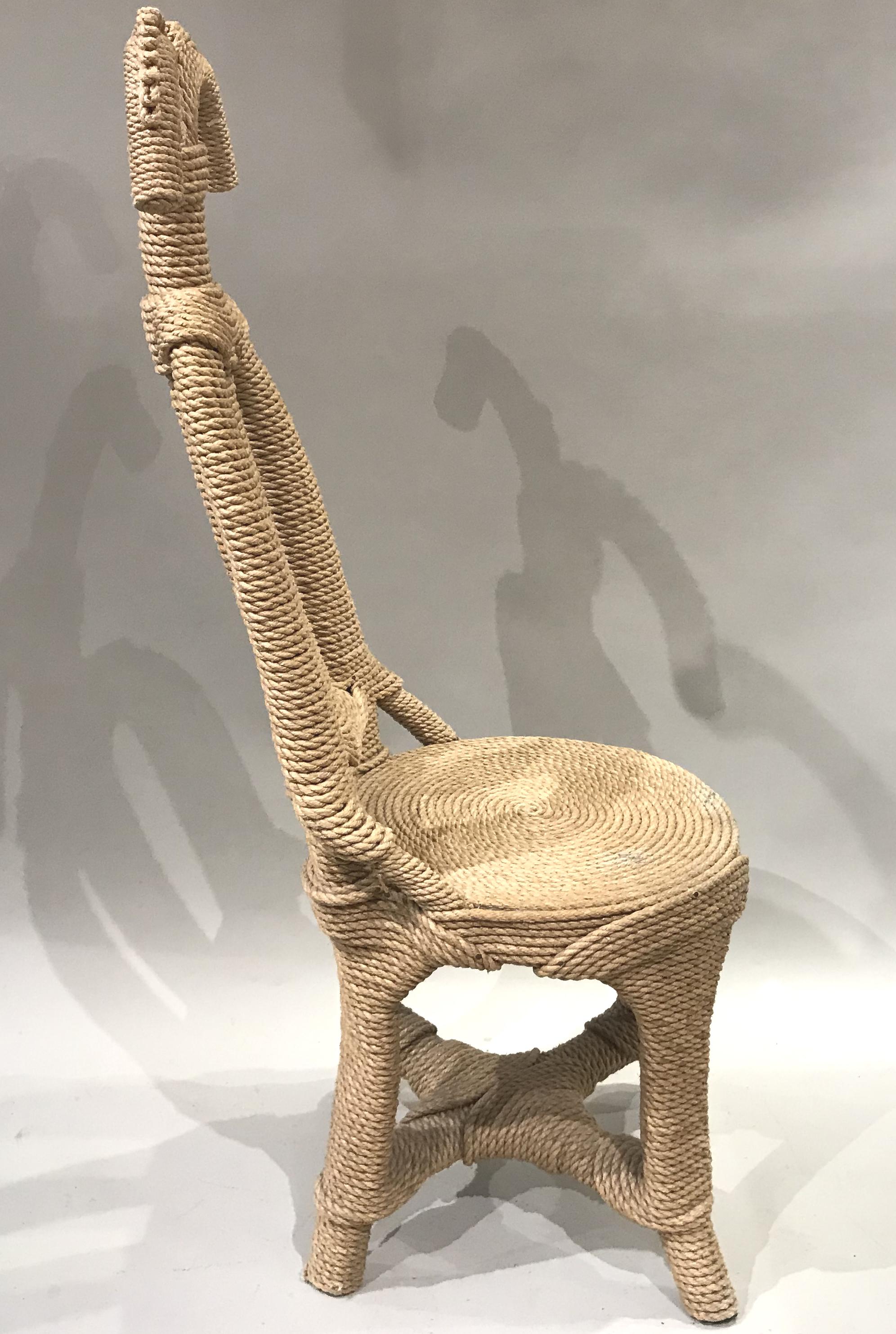 A fine Moiste MS 1003 side chair constructed with hemp rope over wood designed by Christian Astuguevieille (b. 1946). Christian Astuguevieille made a name for himself as artistic director of perfume and fashion houses; Molinard, Rochas, Nina Ricci