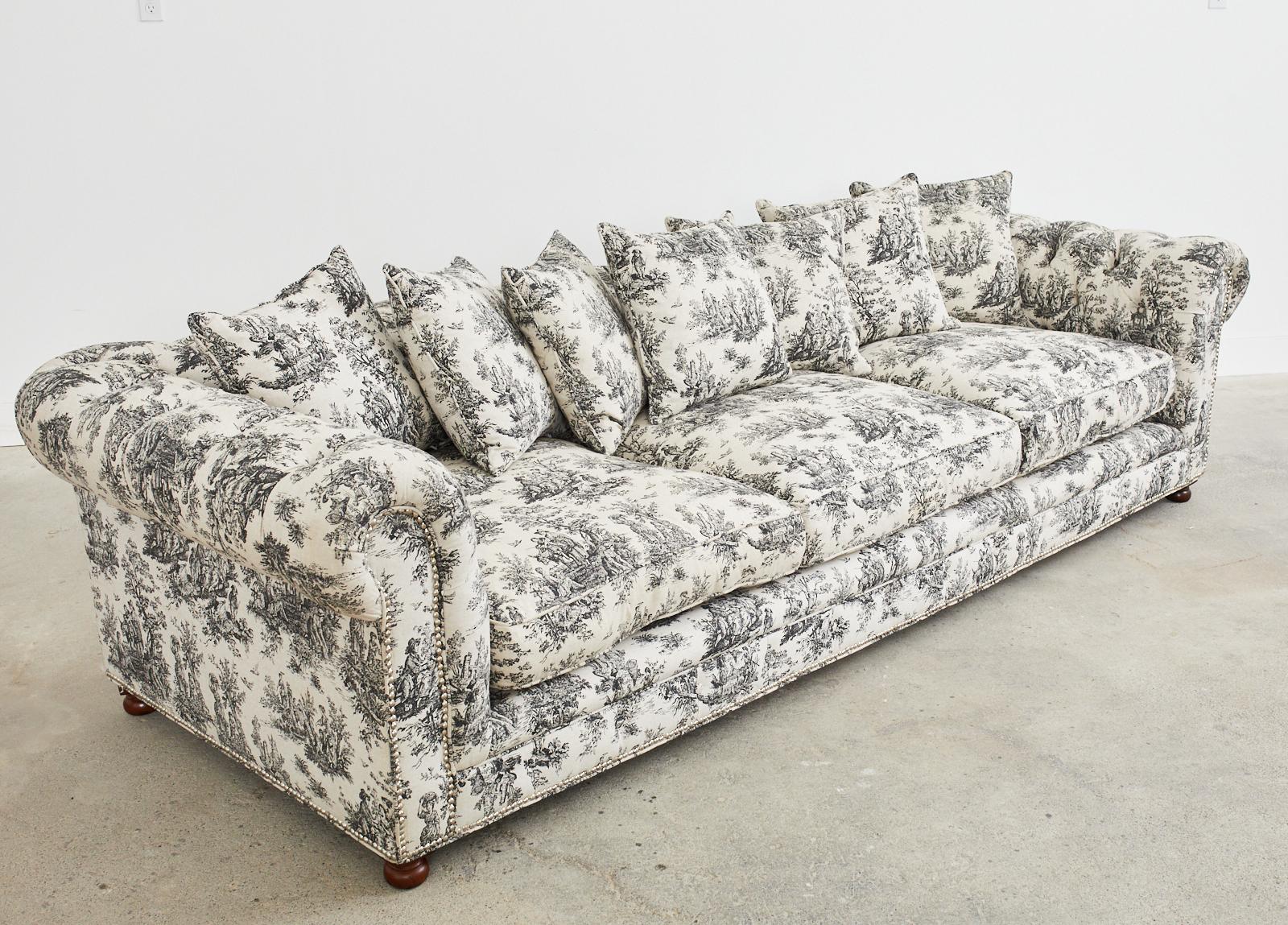 Christian Audigier Grande-Dame French Provincial Toile Tufted Sofa For Sale 2
