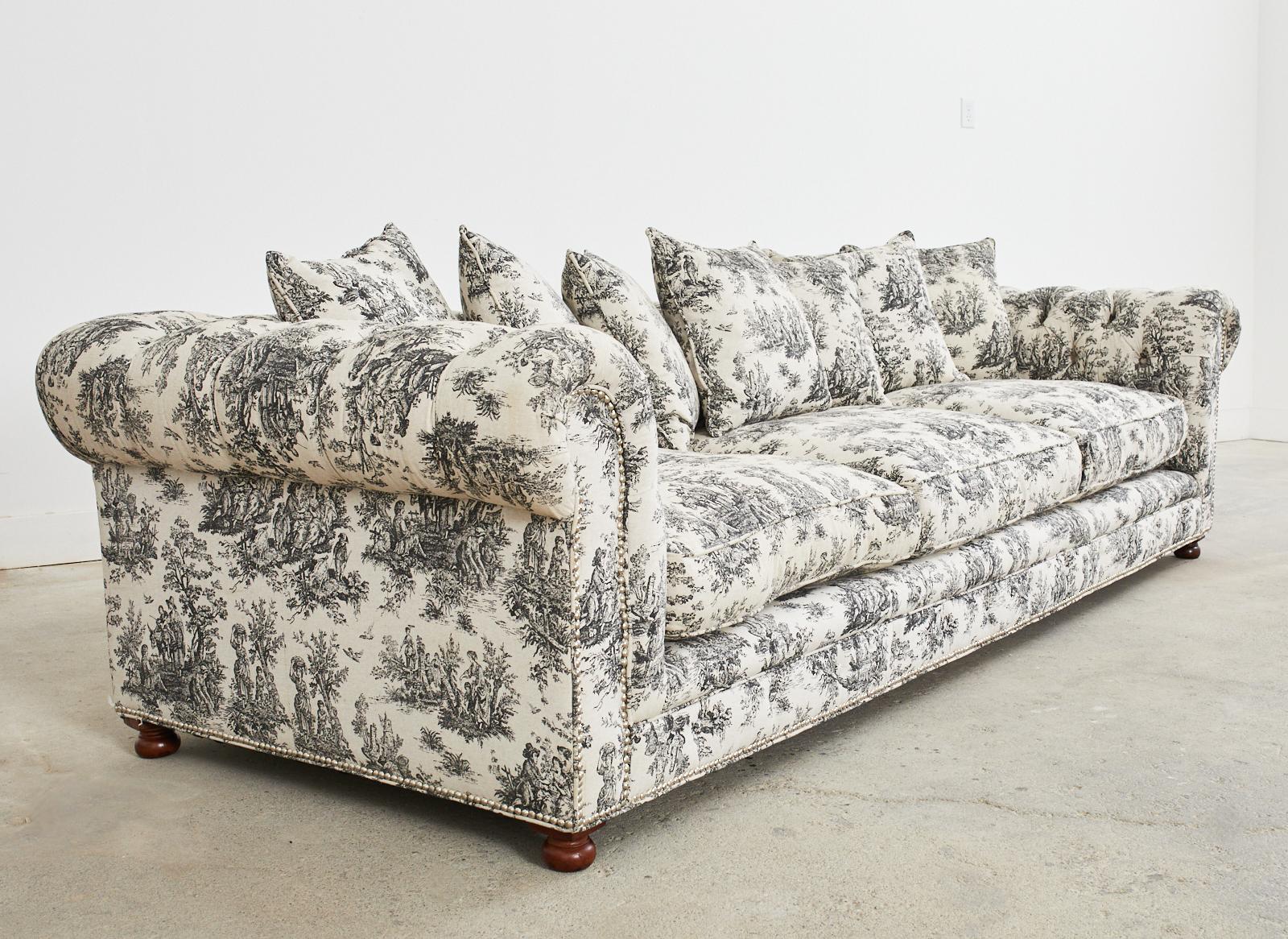 American Christian Audigier Grande-Dame French Provincial Toile Tufted Sofa For Sale