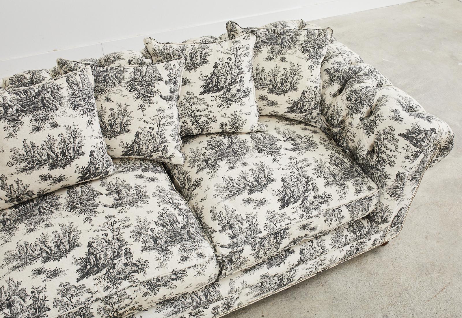 American Christian Audigier Grande-Dame French Provincial Toile Tufted Sofa For Sale