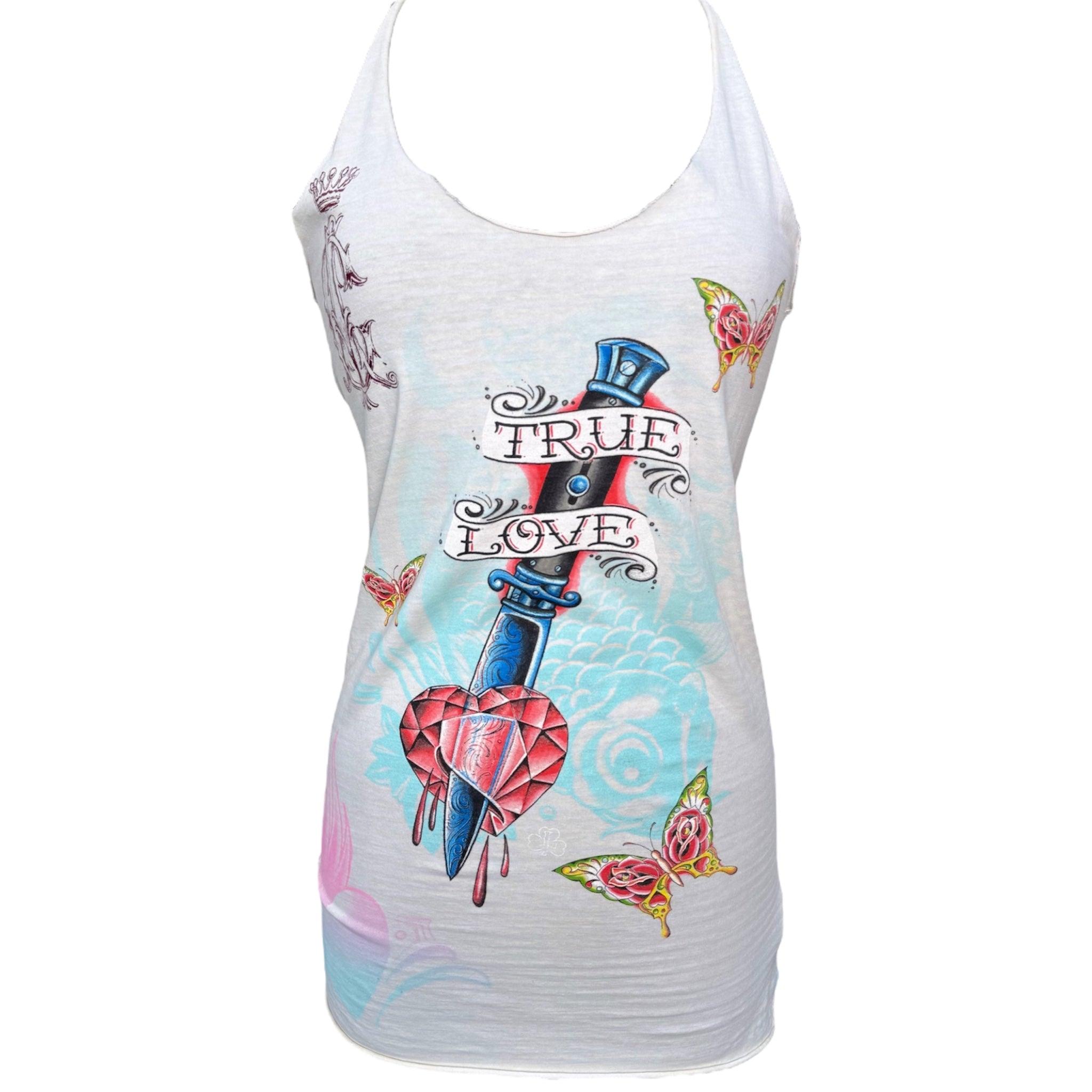 Christian Audigier Y2K Tattoo "Trueing" Baumwoll-Tanktop, neu/alt im Angebot