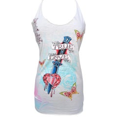 Christian Audigier Y2K Tattoo "Trueing" Baumwoll-Tanktop, neu/alt