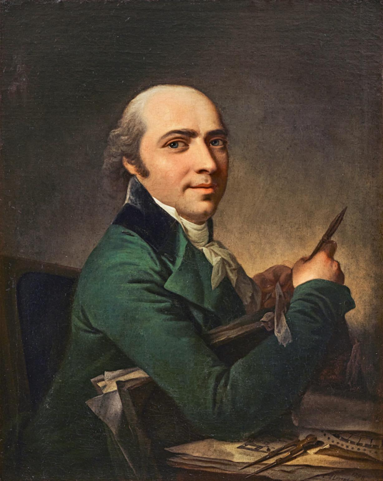 Architekt mit seinen Zeichnungen - 18. Jahrhundert Portrait Öl auf Leinwand – Painting von CHRISTIAN AUGUST LORENTZEN