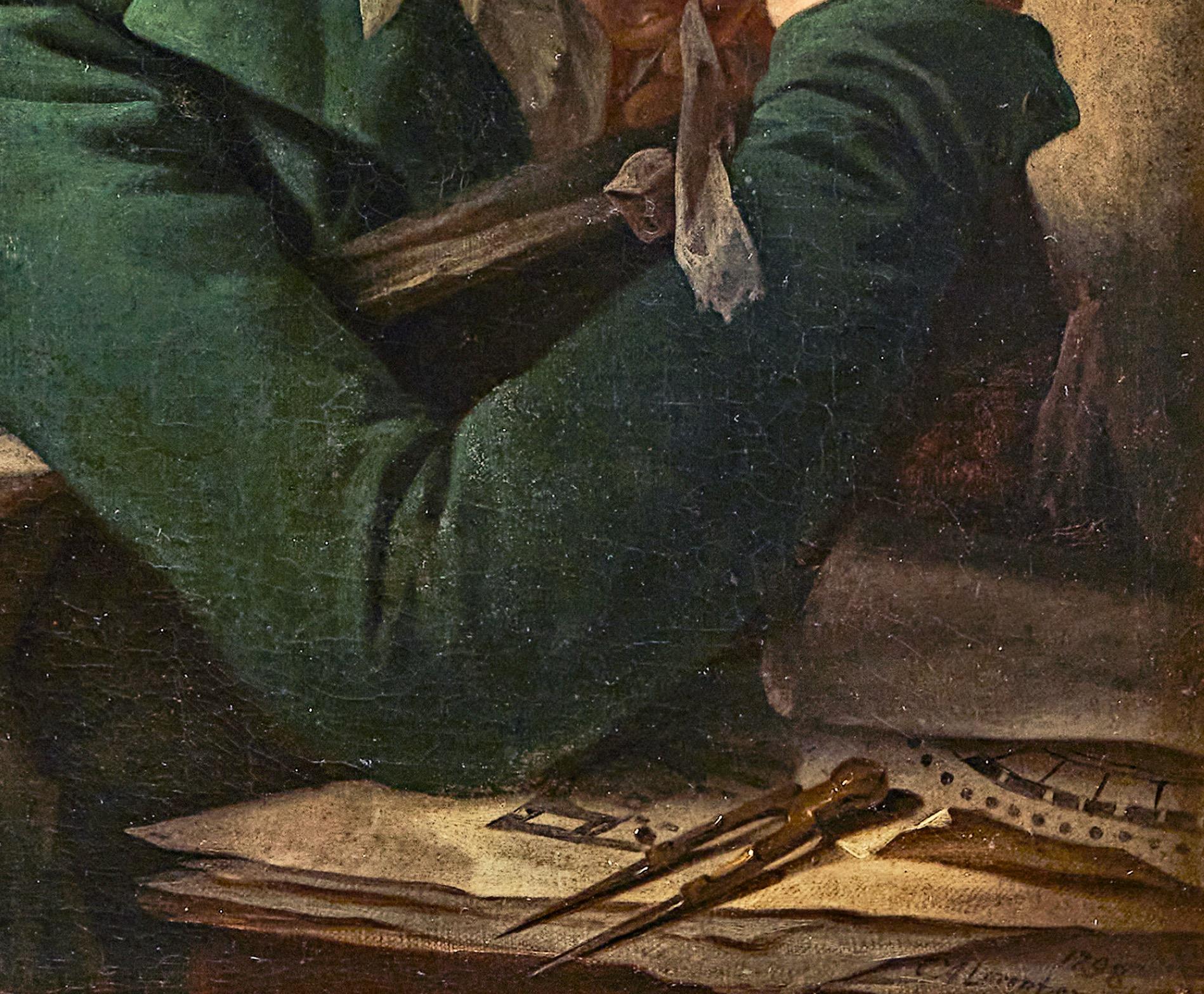 Architekt mit seinen Zeichnungen - 18. Jahrhundert Portrait Öl auf Leinwand (Alte Meister), Painting, von CHRISTIAN AUGUST LORENTZEN